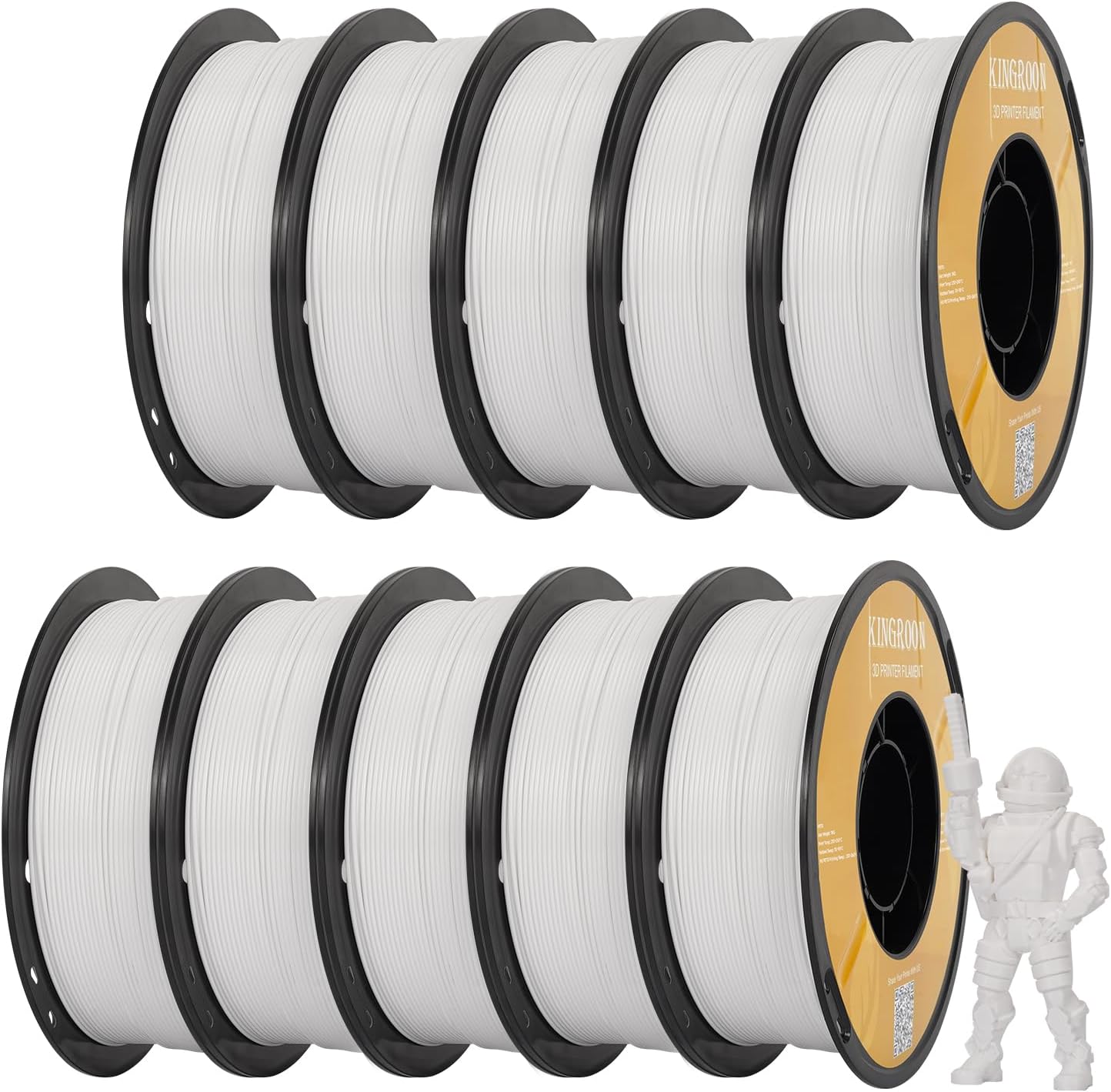 Kingroon High Speed PETG Bundle 3D Printer Filament 1.75mm, 3D Printer Rapid Filament for 30-600mm/s Hyper Printing Filament, Dimensional Accuracy +/- 0.03 mm, 10 kg Plastic Spool (22lbs(White)