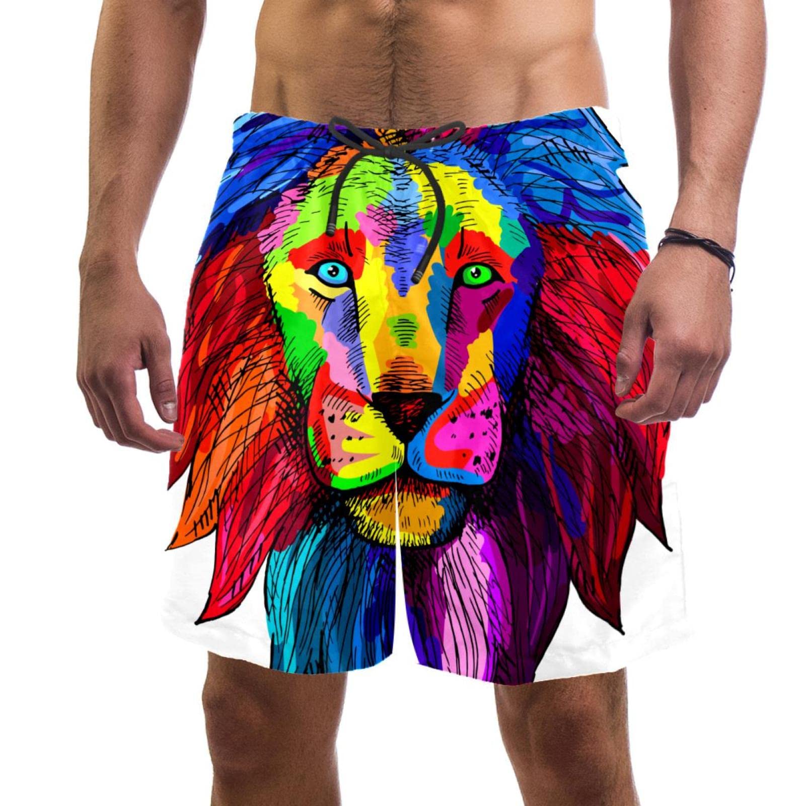 Short de bain homme imprimé lion multicolore confortable - 5
