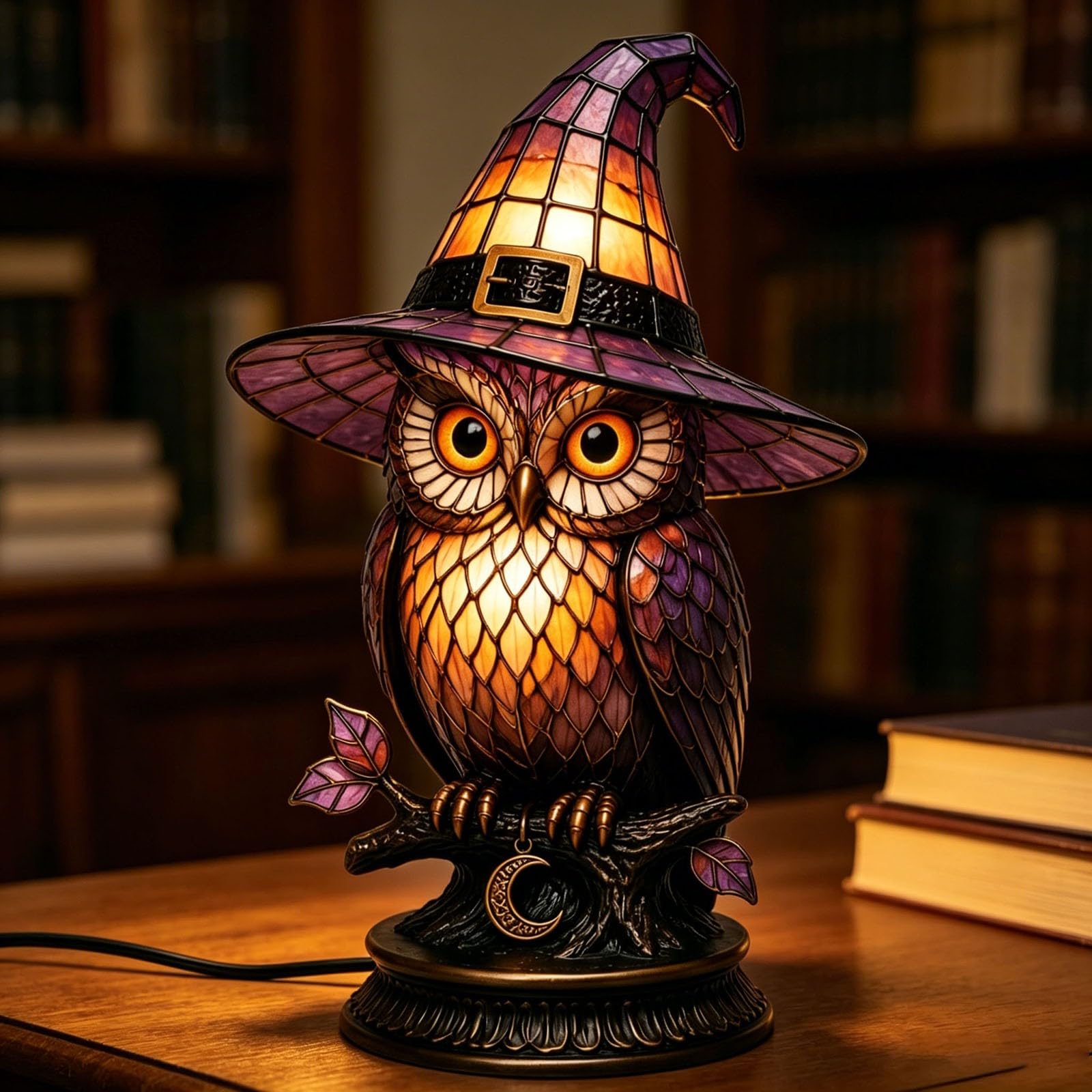 Stained Glass Halloween Pumpkin Table Lamp, Jack-O-Lantern Night Light, Vintage Style, USB Powered, Desktop Decorative Ornament Autumn Decorations Indoor Window Bookshelf Lantern