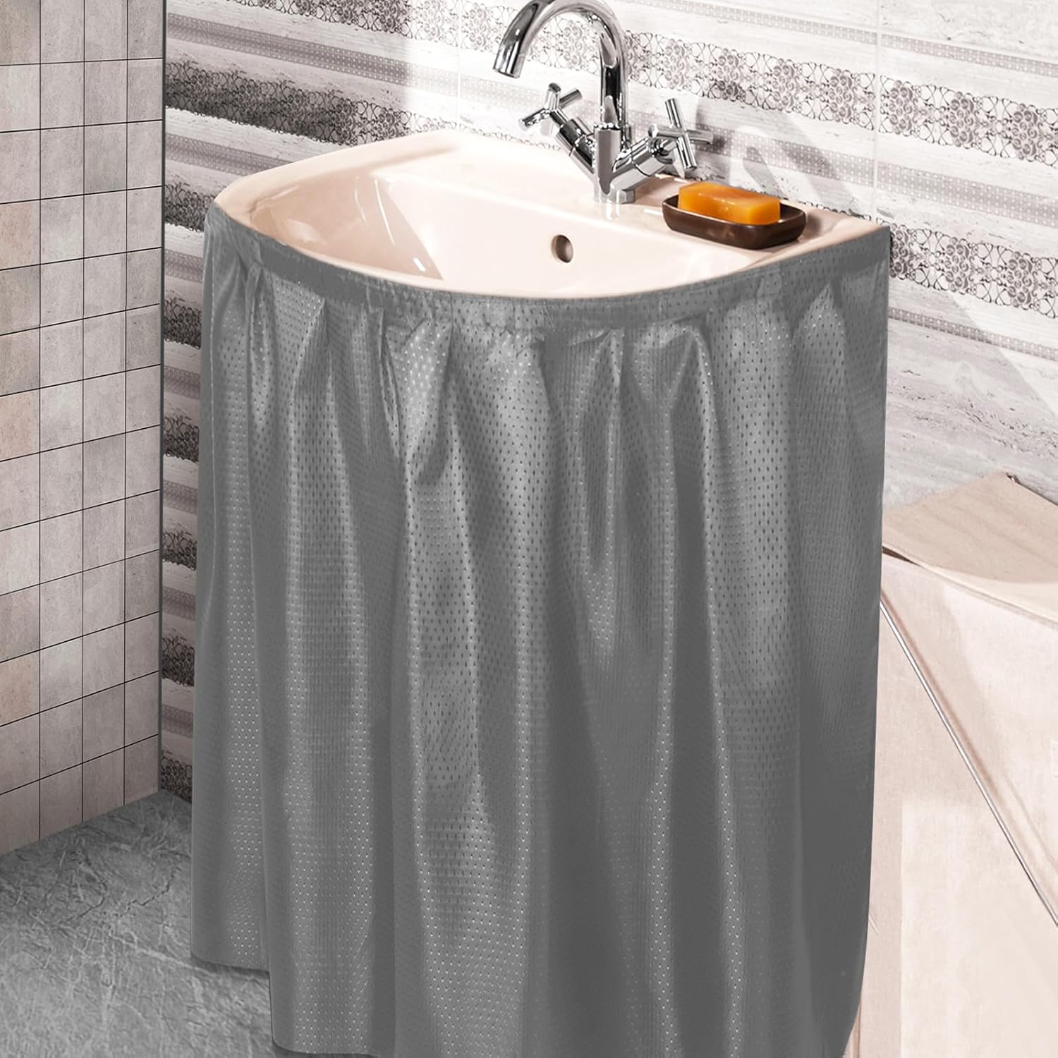 Amazon.com: Windkream Fabric Sink Skirt Diamond Bathroom Stitch Self ...