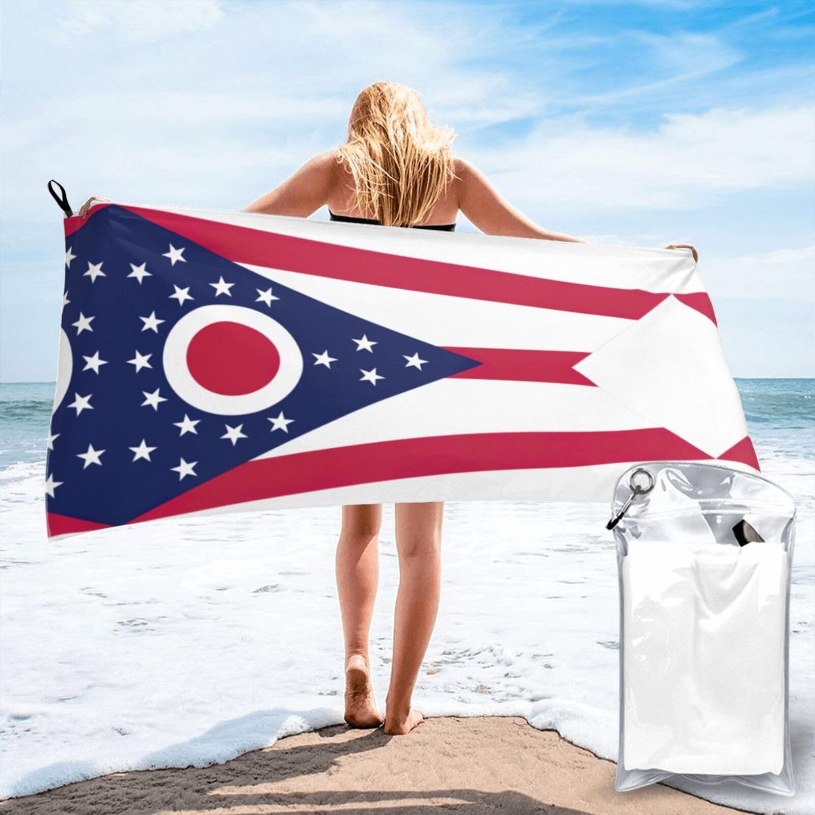 DIEzig Ohio State Flag Print Beach Towel Fast Dry Thin For Holiday Vacation Cruise Gym Swimmers