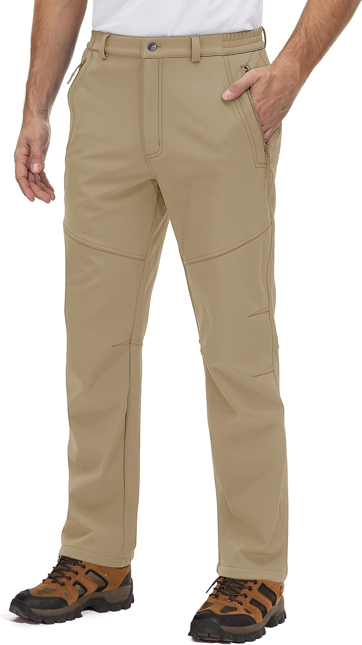 TACVASENMens Waterproof Trousers Softshell Fleece Lined Walking Trousers Hiking Winter Trousers Warm Outdoor Work Pants with Zip Pockets