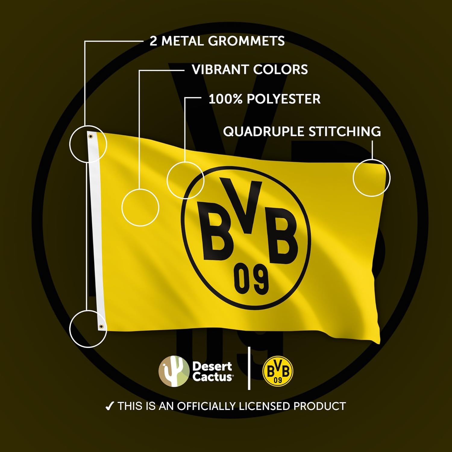 Desert Cactus Borussia Dortmund FC Flag BVB German Germany Die Schwarzgelben Soccer 100% Polyester Indoor Outdoor 3x5 feet Team Flags (Flag A) - Image 4