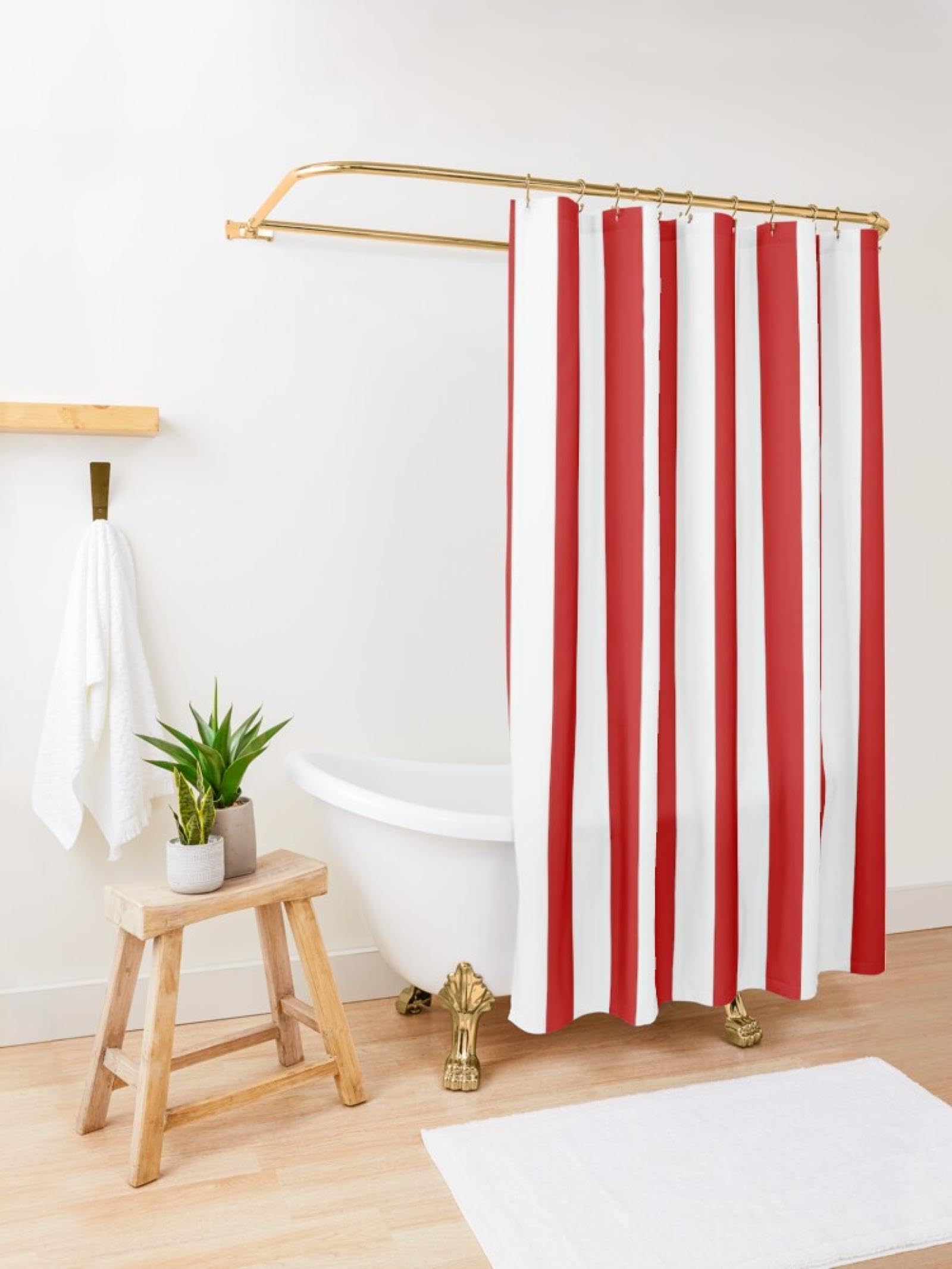 Basic Vertical Stripes Modern Shower Curtain Red White Shower Curtain Bathroom Showers Bathtub Curtains