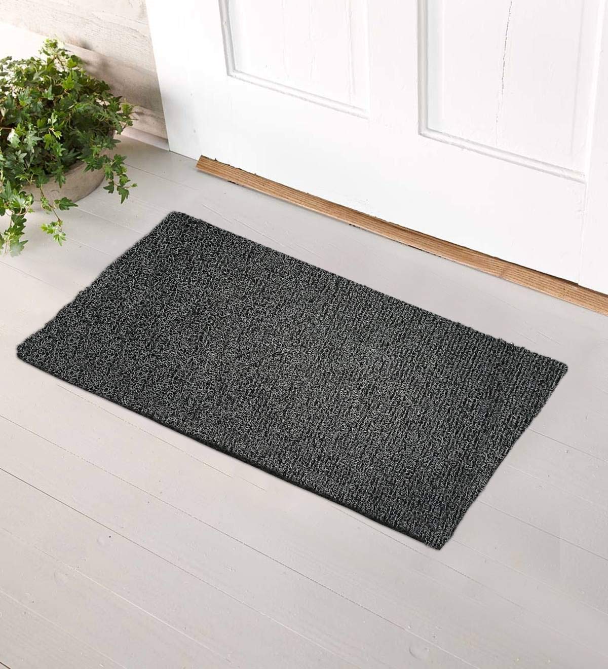 Viihaa PVC Plastic Rub Off Mesh with Anti Slip Rubber Back Entrance Doormat (Grey & Black, 16"x24")