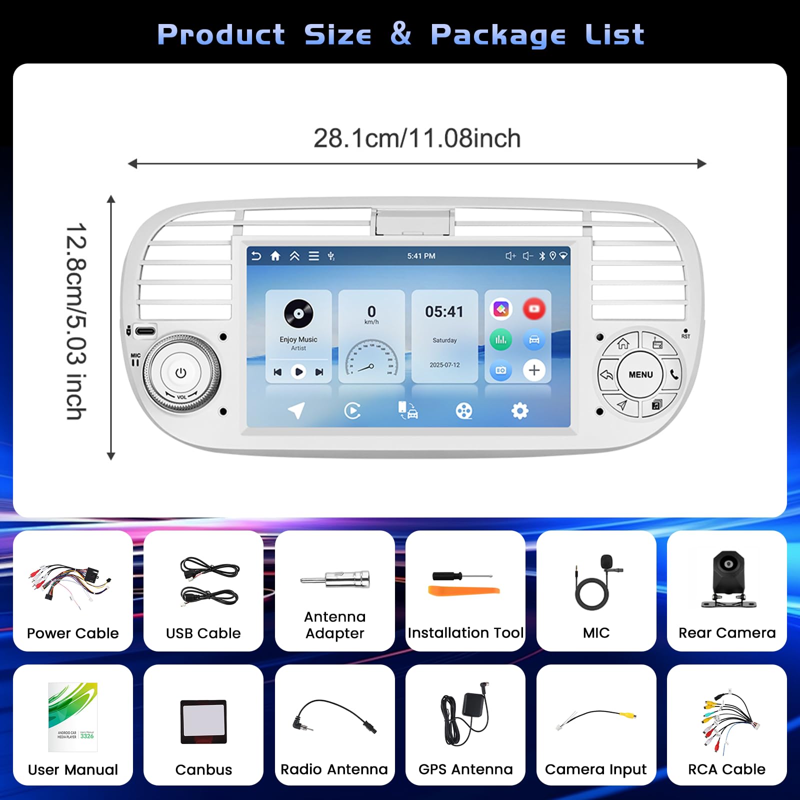 Hikity 4+128G Autoradio Android per Fiat 500 2007-2015 Wireless Carplay 7''IPS Schermo per Auto Android Auto WiFi Touchscreen Bluetooth5.0 GPS SWC Retrocamera | IPS Touchscreen GPS Navi Bluetooth 5.0 WiFi FM/RDS Retrocamera EQ Comandi al Volante 4+128G
