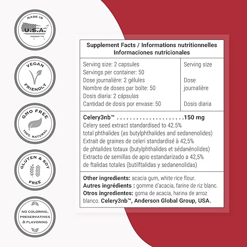 Miniatura 4 de Supersmart - Celery3nb 150mg por día (patentado) - Suplemento natural de extracto de semilla de apio - ftalidos bien tolerados | Sin OMG y sin
