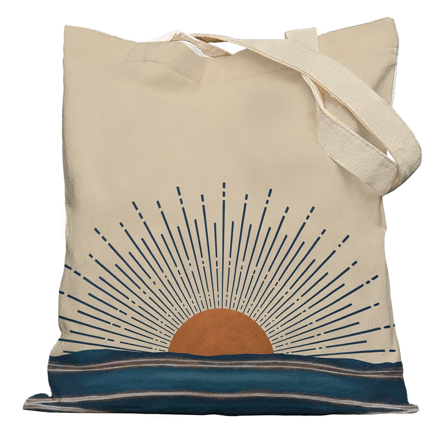 Vintage Boho Tote Bag Aesthetic, Boho Sun Sunshine Ocean Wave Canvas Tote Bag for Women, Boho Gifts for Women, Boho Beach Bag, Reusable Grocery Bags Shopping Bags, White