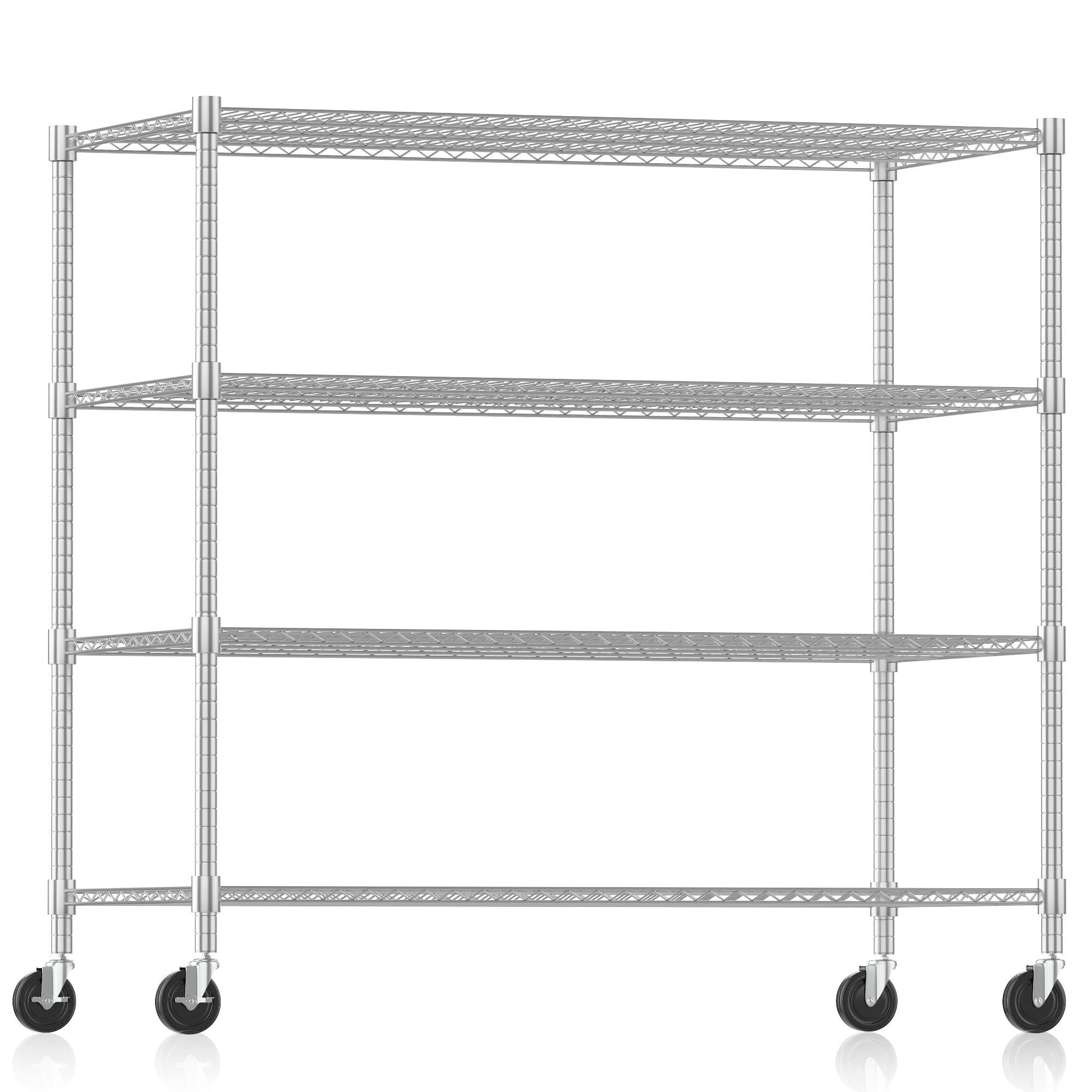 Himimi Storage Shelves 60"W Wire Shelving with Wheels 2600LBS Heavy Duty Metal Shelves for Storage, 4-Tier Adjustable Wire Rack Shelving Garage Shelving Kitchen Storage Shelves 24"Dx60"Wx72"H, Silver