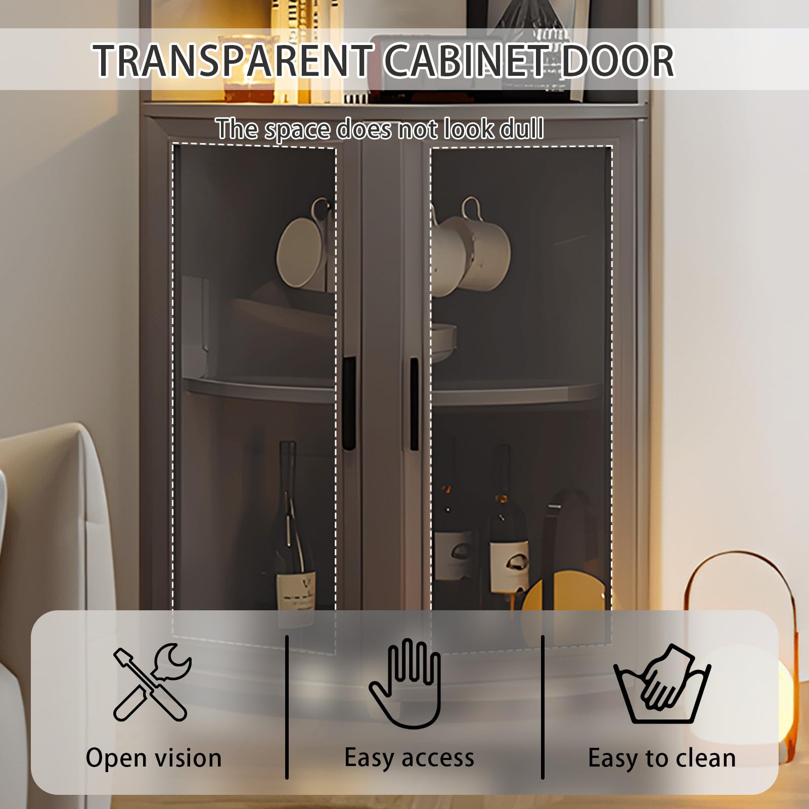 GEBAROW 71.25" Curved Corner Storage Cabinet, 5-Tier Tall Freestanding Corner Display Cabinet with Glass Doors and Three Tier Shelves, Home Space Saver for Living Room, Bedroom, Dark Rustic Oak