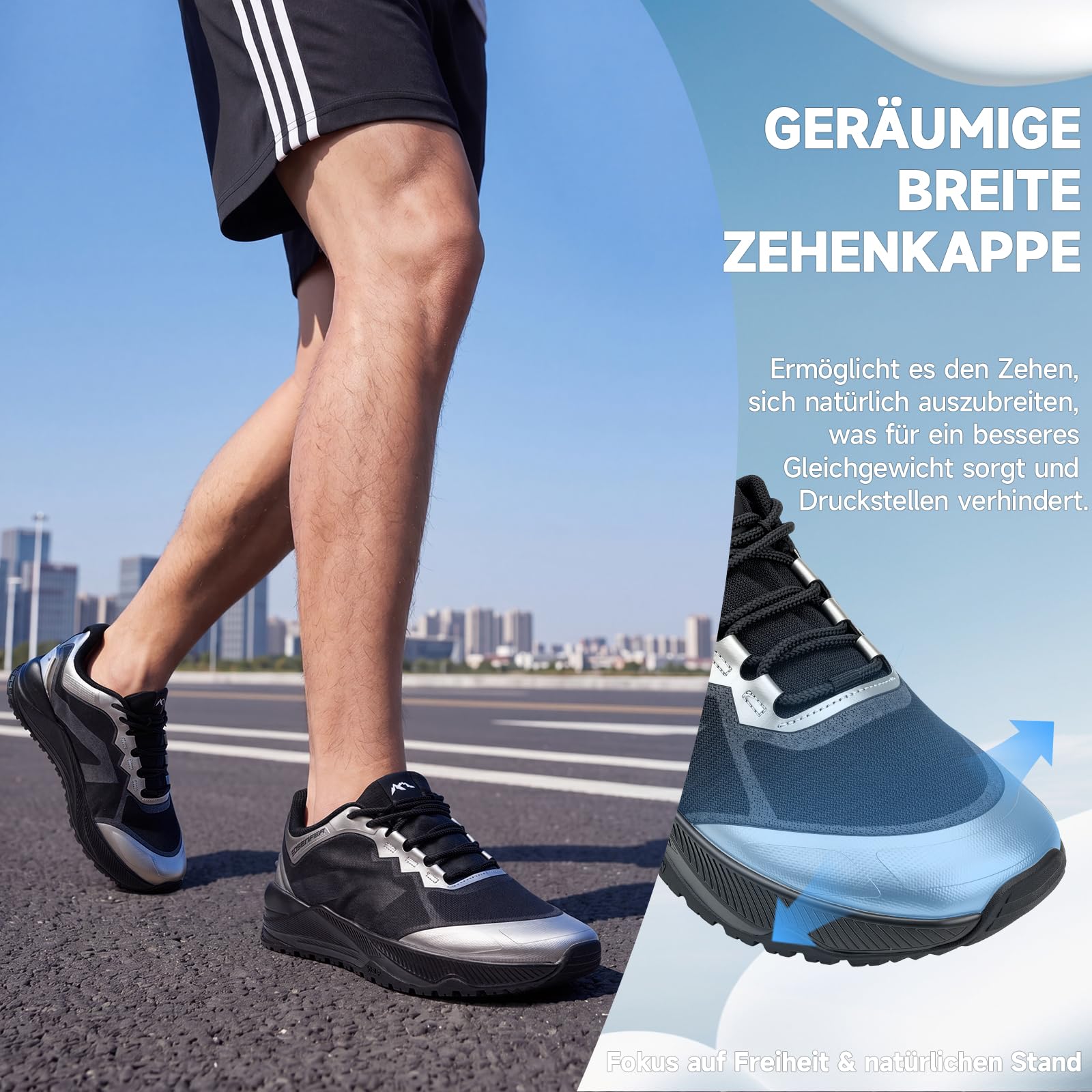Sosenfer Laufschuhe Herren Sportschuhe Extra Breit Traillaufschuhe mit Dämpfung Leicht Atmungsaktive Straßenlaufschuhe Bequeme Turnschuhe für Gelände, Outdoor & Fitness Sport-92HEISE-45