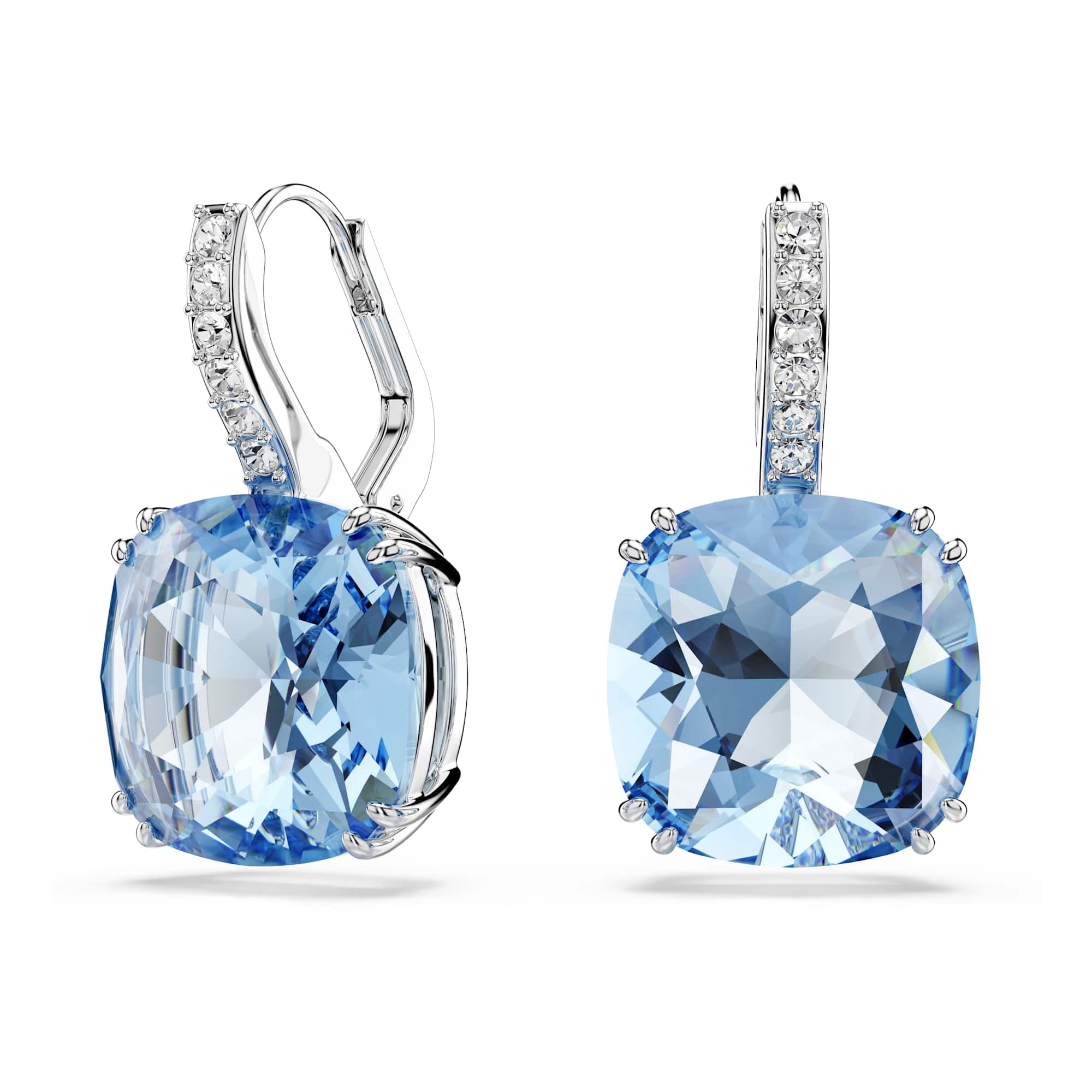 Swarovski Millenia Drop Earrings, Cushion Cut, Blue, Rhodium Plated