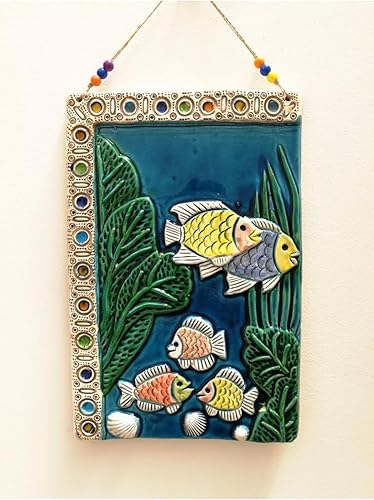 Miniatura 2 de Large Ceramic Underwater Fish Figurine Handmade Wall Ornament - Modern White Nautical Evil Eye Charm for Home Protection and Artistic Display - One