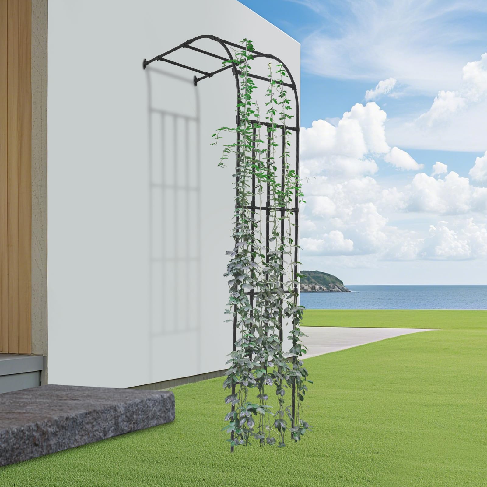 Rosenbogen halbrund, Verzinkte Rosen-Halbbogen, Metall Gartenbogen Kletterpflanzen Rankhilfe für Rosen und andere Kletterpflanzen (Schwarz, 120 * 50 * 260cm)