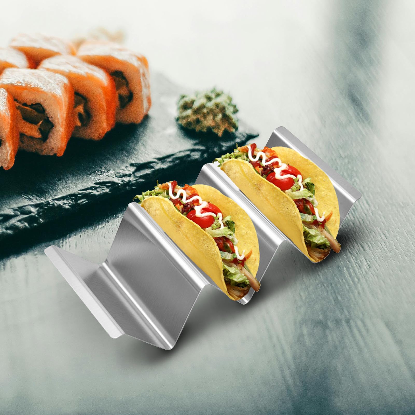Sosoport Soporte para Tacos de Acero Inoxidable 4 Piezas 3 Ranuras, Apto para Horno y Lavavajillas, Adecuado para Casa y Restaurante
