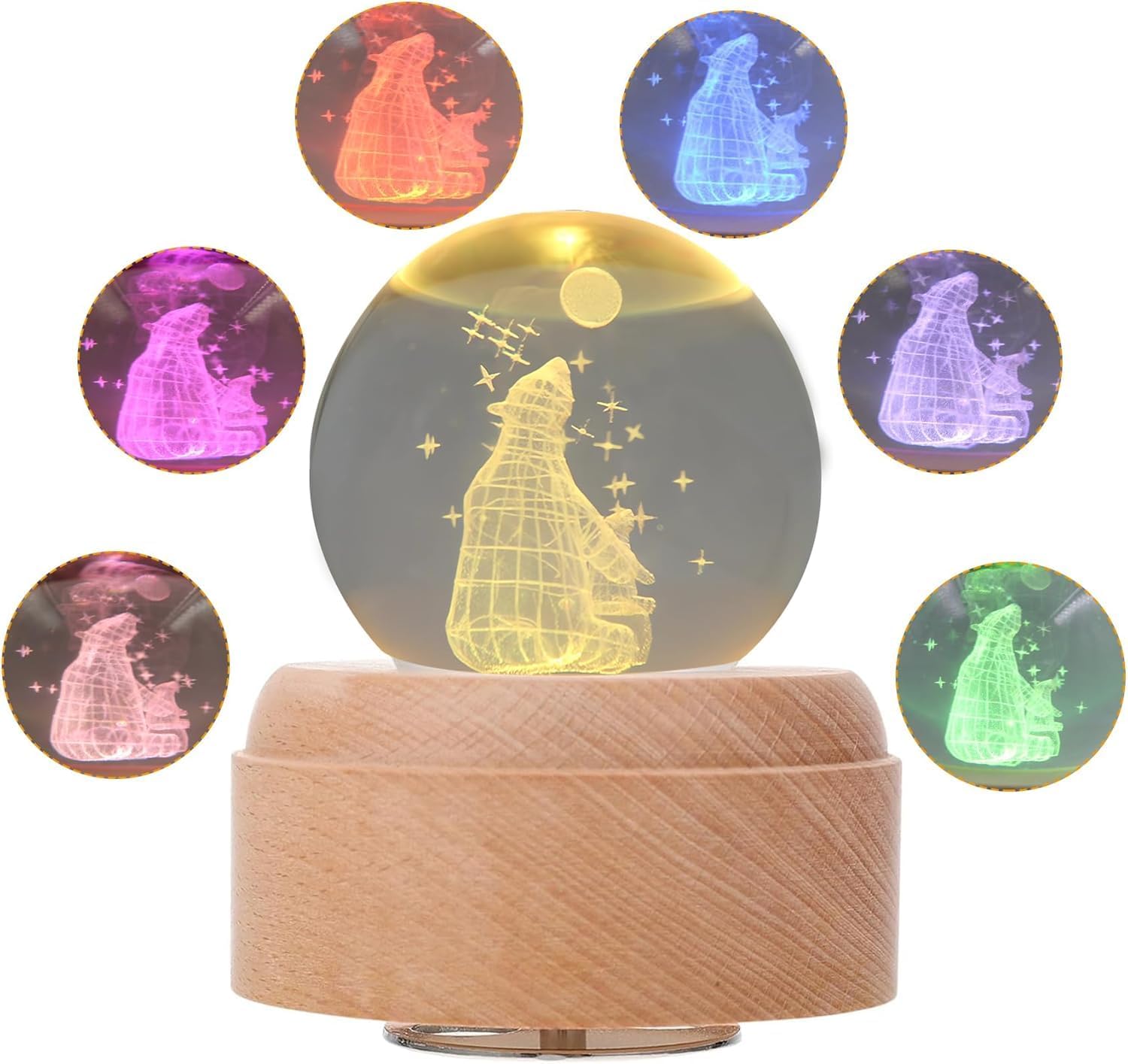 Polar Bear K9 Crystal Ball Music Box with Projection and Rotating Wooden Base, Snow Globe for Women Mom Girls, Best Gift for Birthday Valentine's Day Mother's Day (You are My Sunshine) - Image 5