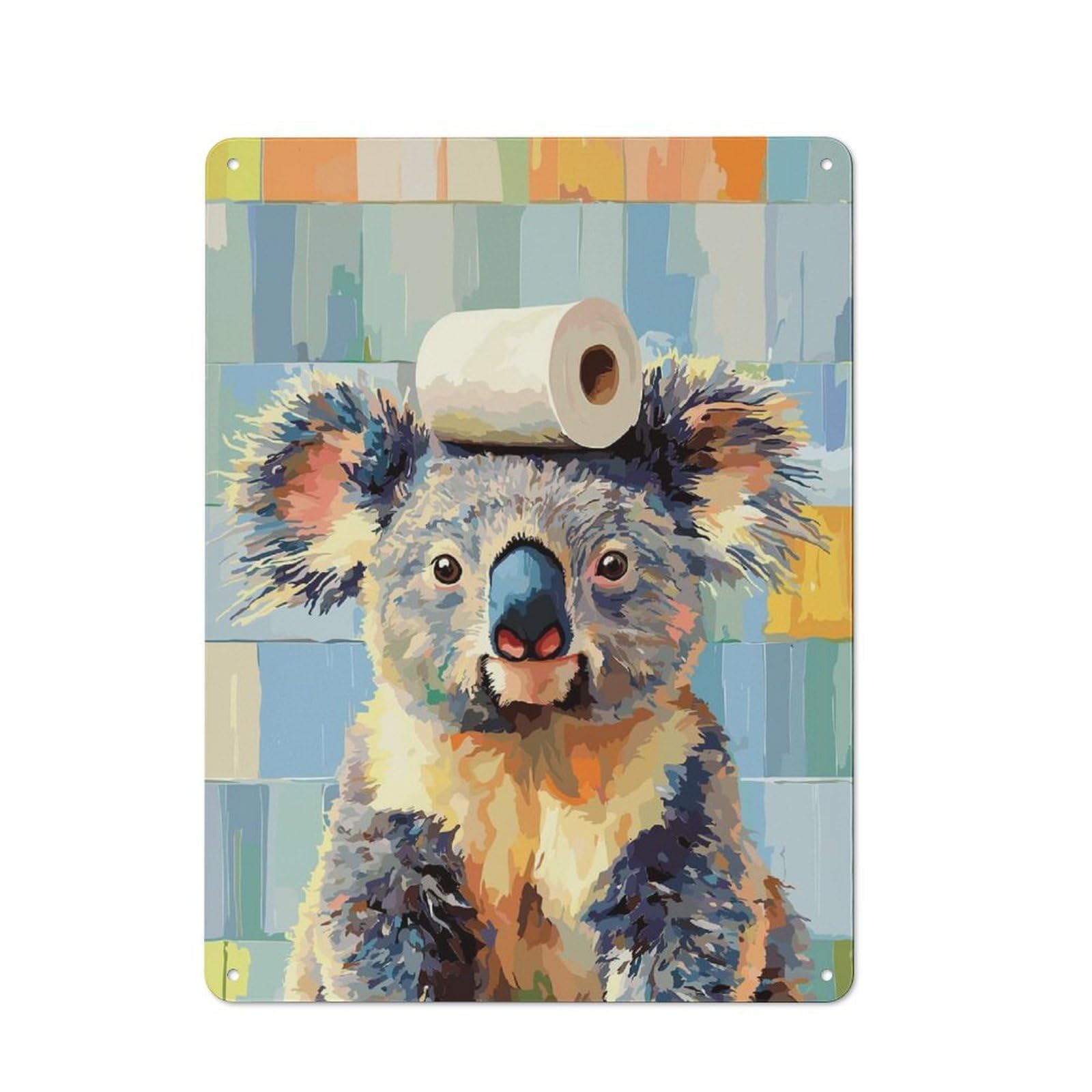 Vintage Retro Metal Sign 40x30cm Featuring Koala with Toilet Paper on Head, Garage Wall Decor for Garage, Workshop, Shed Or Utility Room