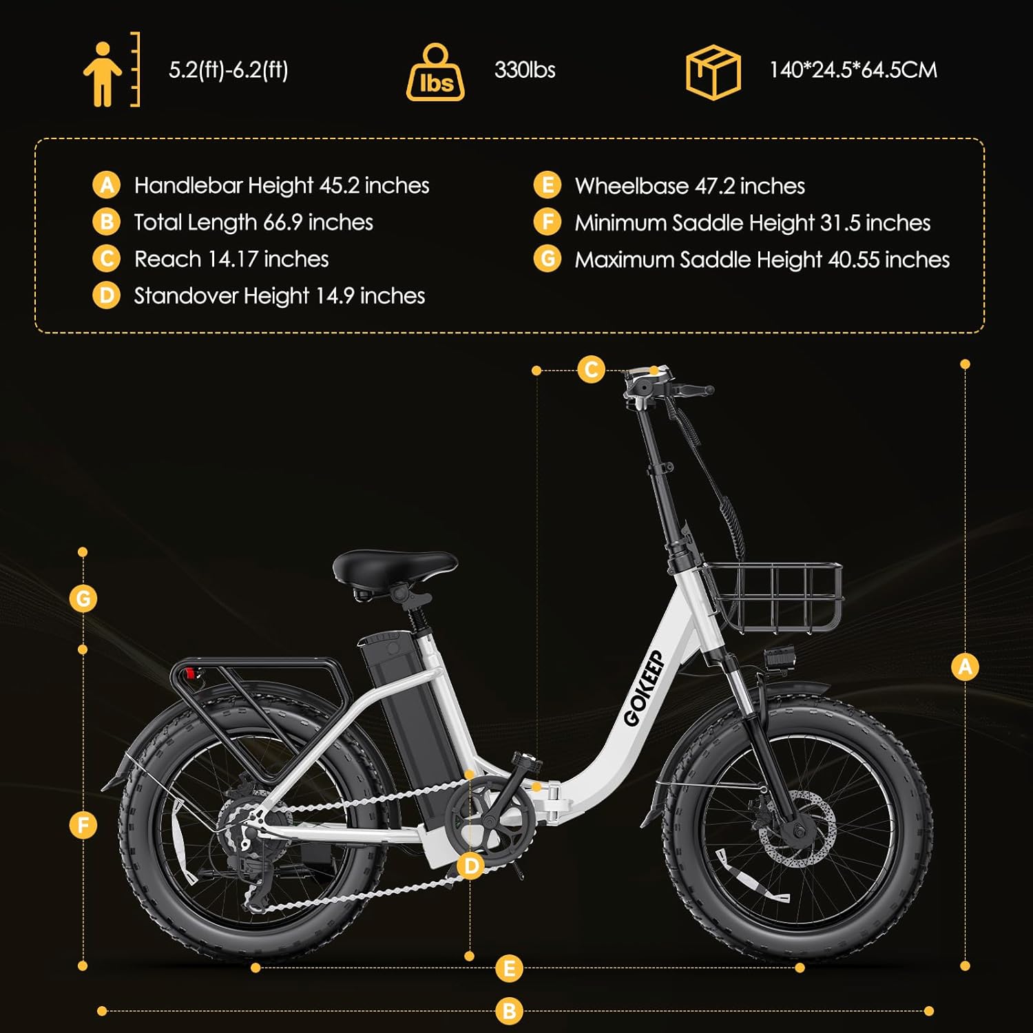 Electric Bike for Adults 20" Fat Tire1300W Peak Motor 52V 13AH Removable Battery Max Range 35 Miles,28MPH,Folding EBike with Shimano 7 Speed and Adjustable Seat