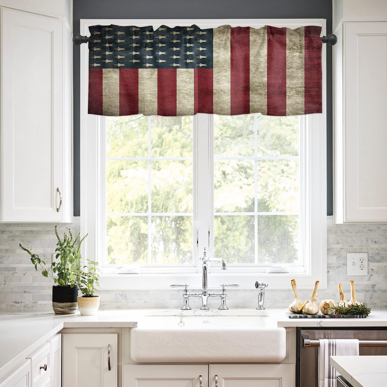 USA-Flagge Küchenvorhang – 2-teilig, 140x99 Cm, Polyester, Mit Metallhaken, Patriotische Deko Für Fenster