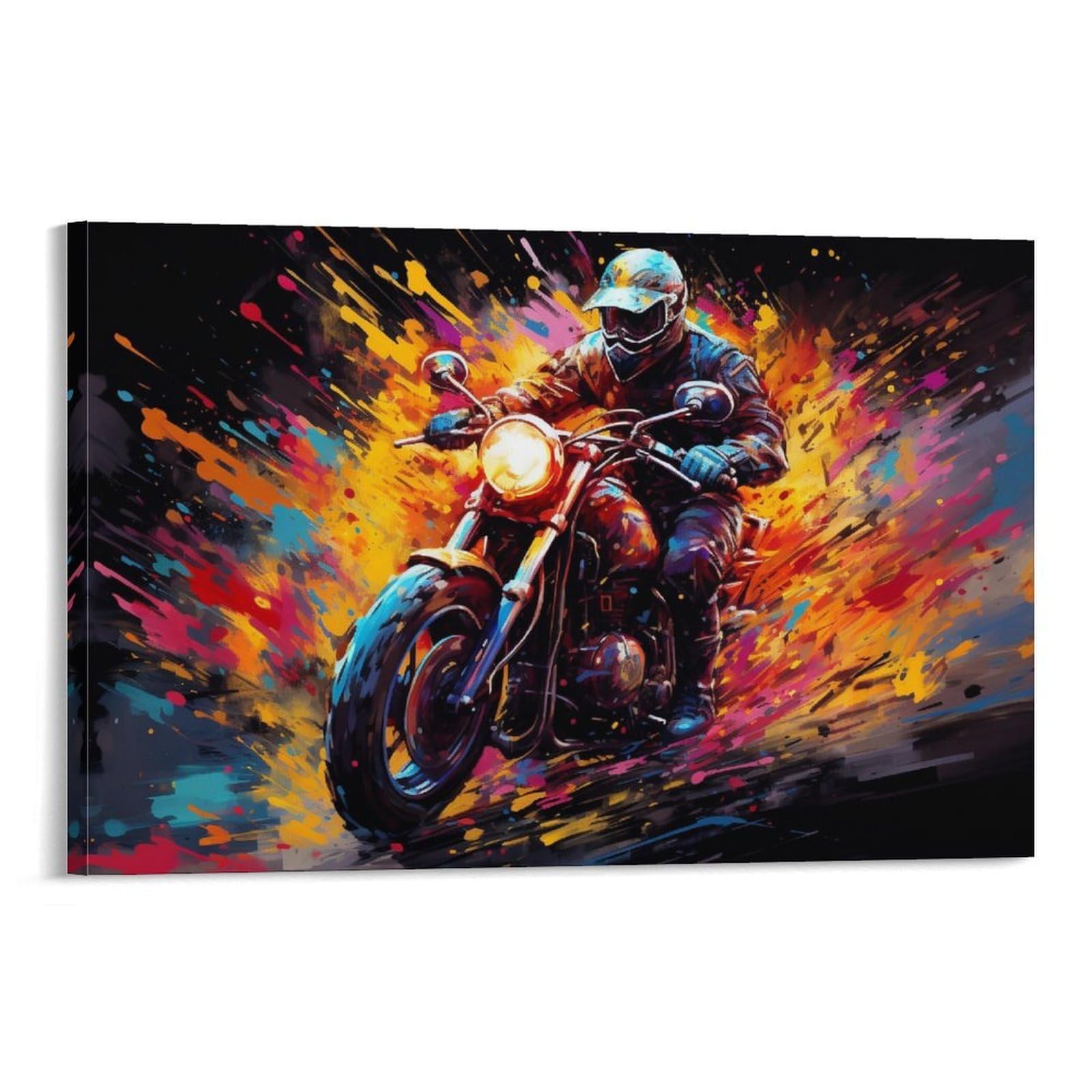 CPLVKWRQJ Bright Magical Colorful Individual Motorcycle Rider Colorful Burst Wall Art Decor - Office Wall Focal Art Multi-Purpose Fade Resistant Decor 12x18inch(30x45cm)