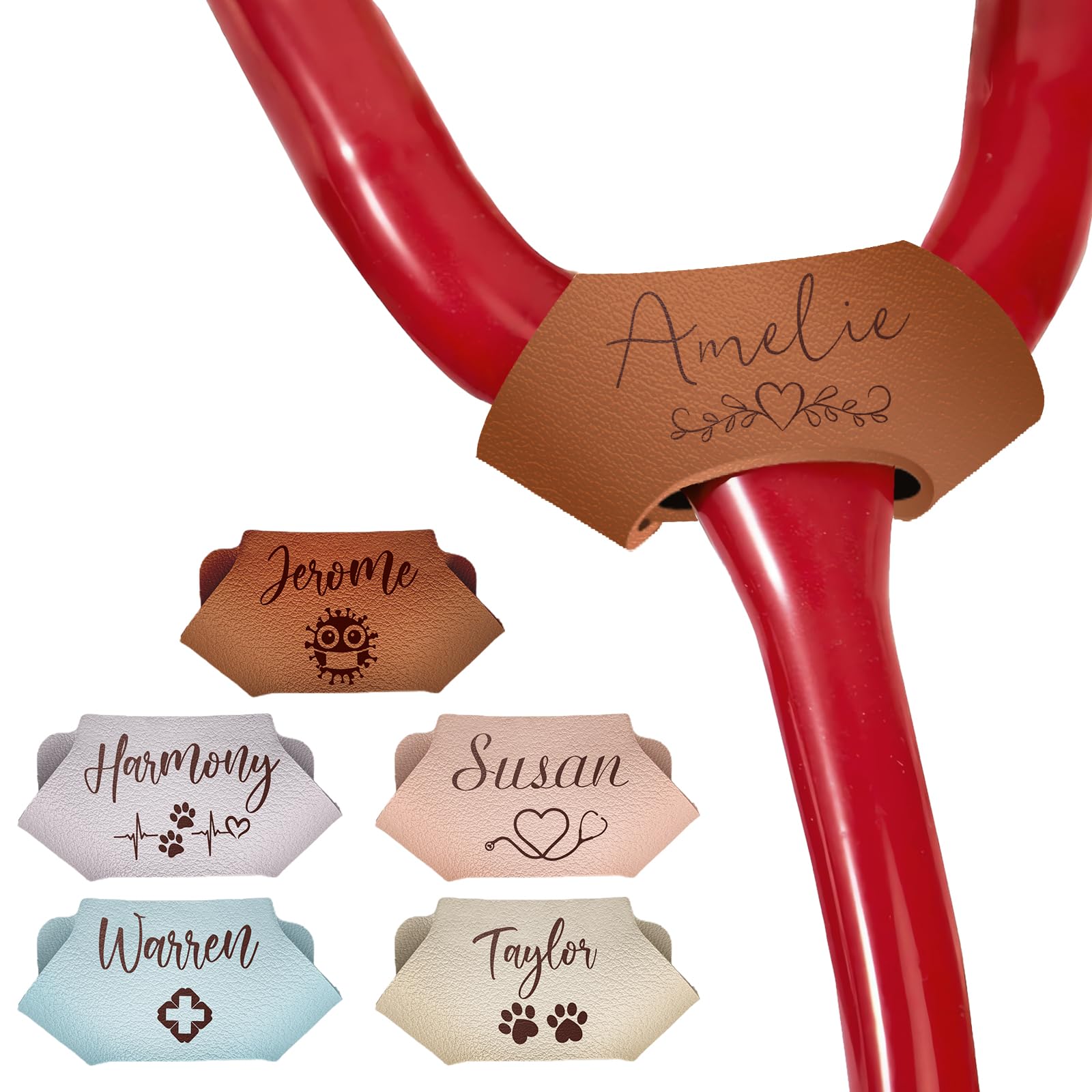 Stethoscope Name Leather Tag Personalized,Custom Stethoscope Charms with ID Tag Accessorie Engraved Name Text,Nurses Week Gift for Nurse Doctor