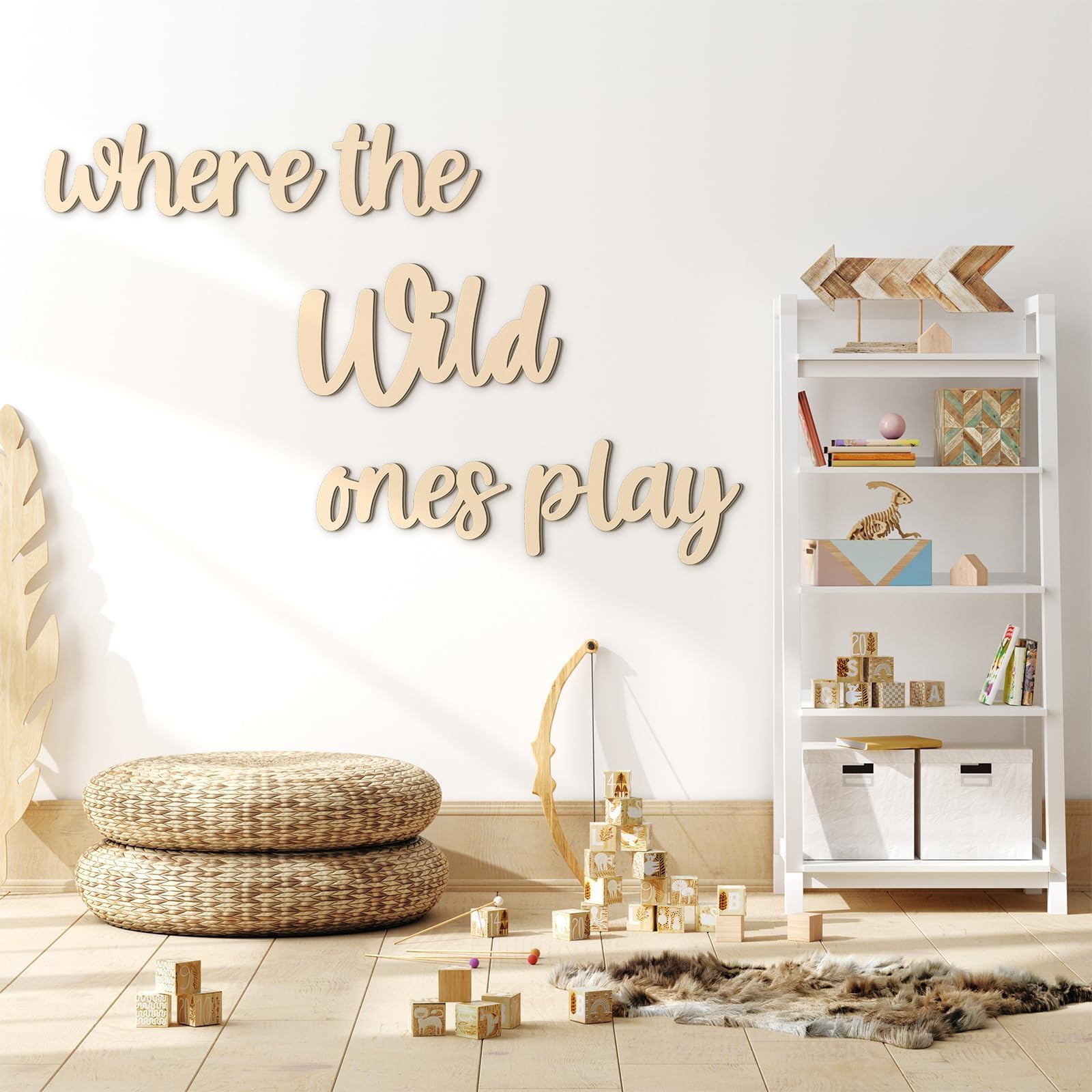Kigley 5 Pcs Playroom Wall Decor 15.4" x 18" 3D Where The Wild Ones Play Nursery Sign Wooden Wall Art Decoration for Kids Toddler Room Decor Boys and Girls Home Kindergarten Bedroom Word Sign