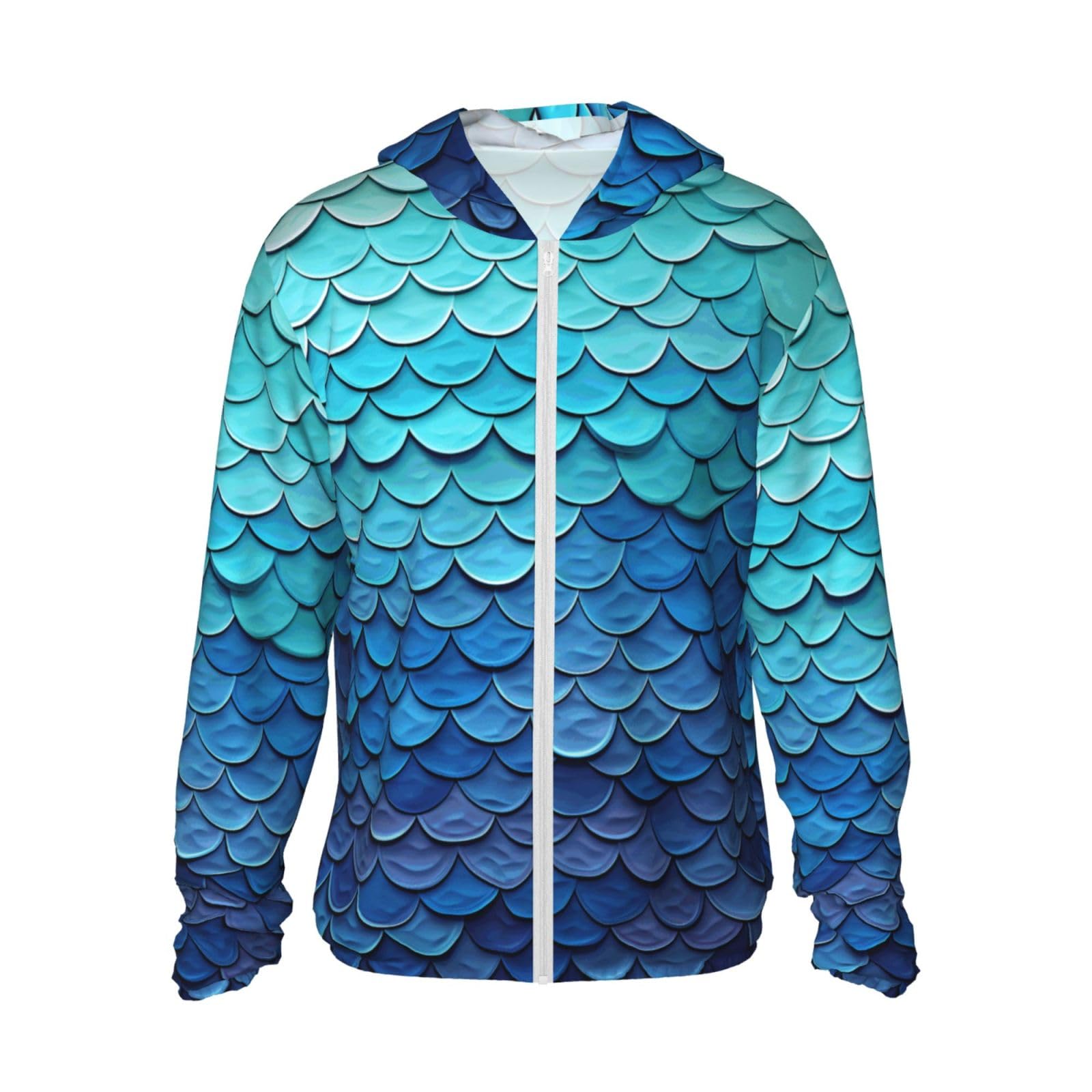 Asbwuo Unisex As Pic Upf 50+ Ocean Sea Blue Mermaid Fish Scale Sun Protection Hoodie Lightweight Jacket Full Zip Long Sleeve Sun Shirt