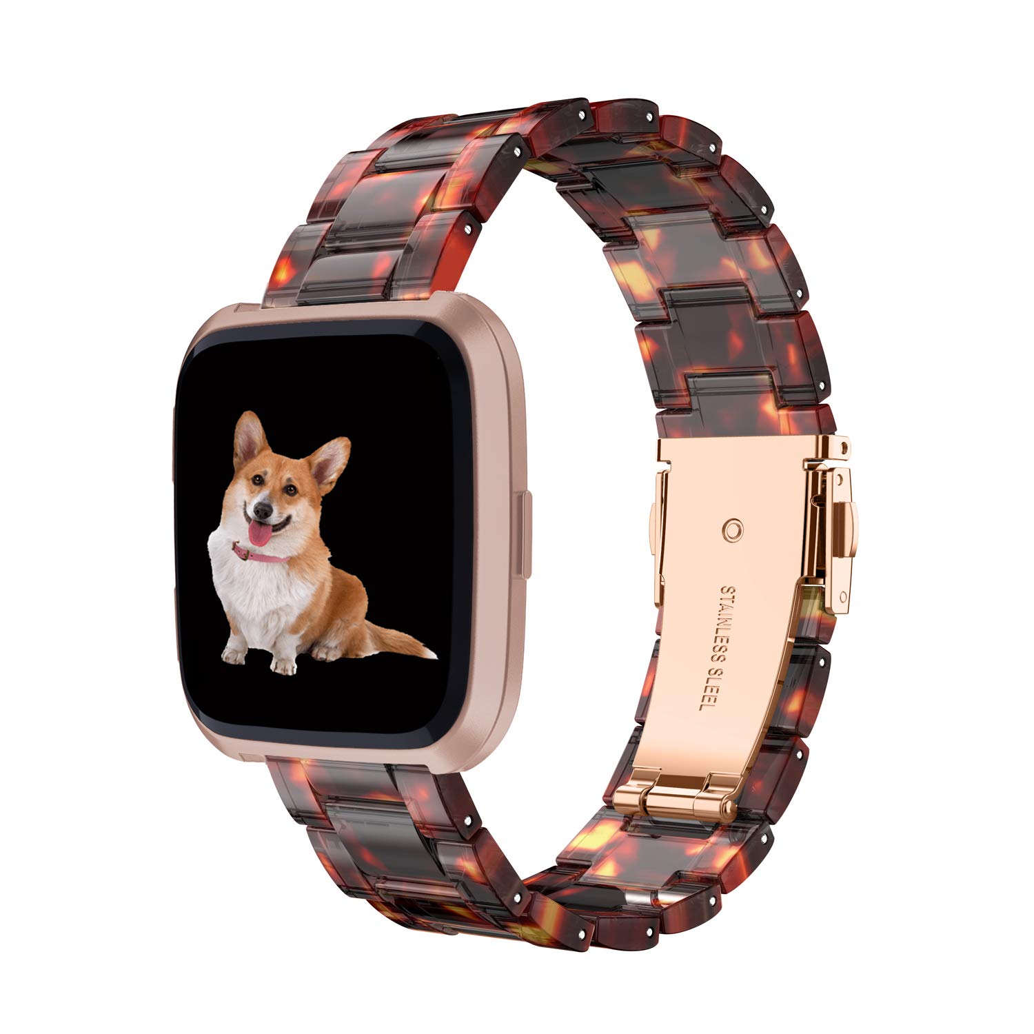 Wearlizer Resin and Stainless Steel Compatible with Fitbit Versa/Versa 2 /Versa Lite/Versa SE Bands Women Men, Lightweight Replacement Compatible with Fitbit Versa,Tortoise