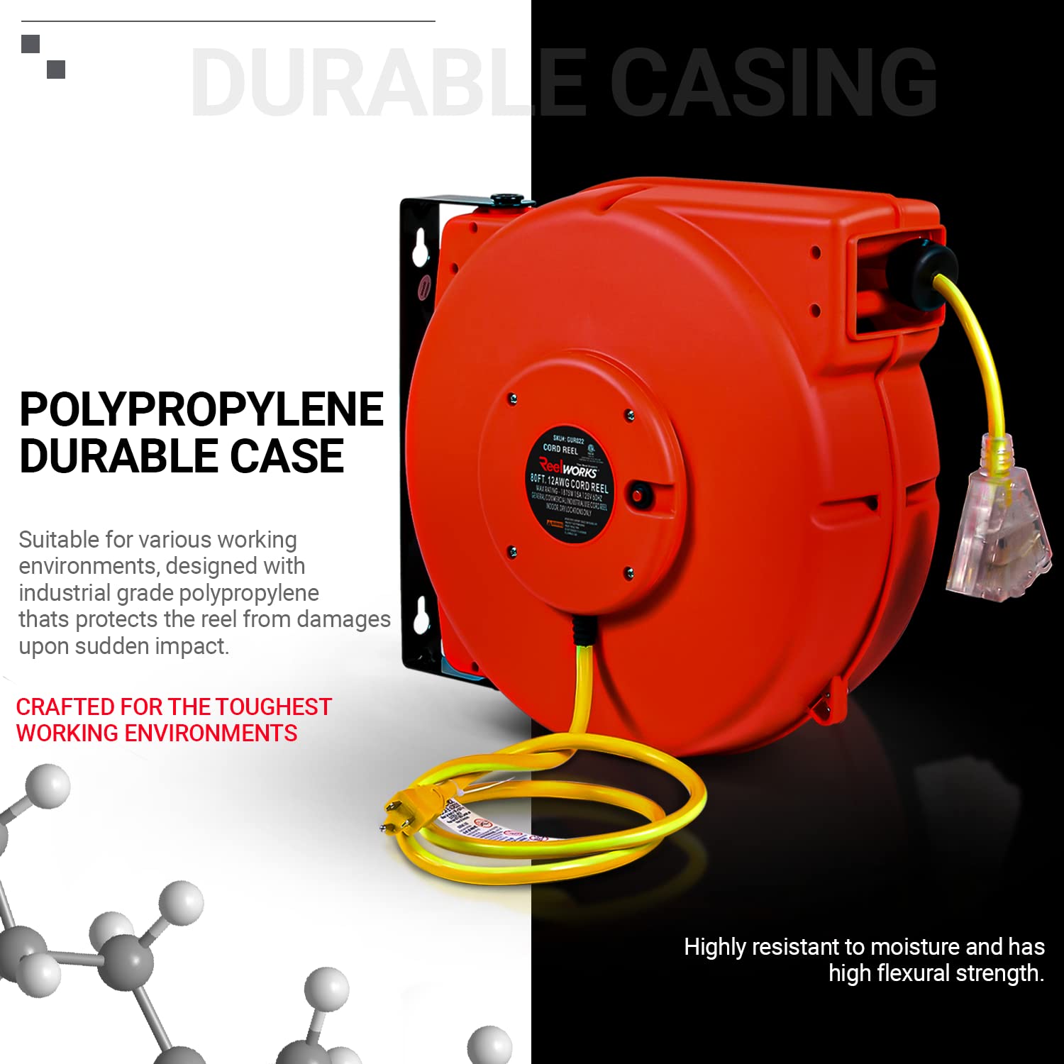 ReelWorks Extension Cord Reel Retractable Longest Industrial 12awg x 80