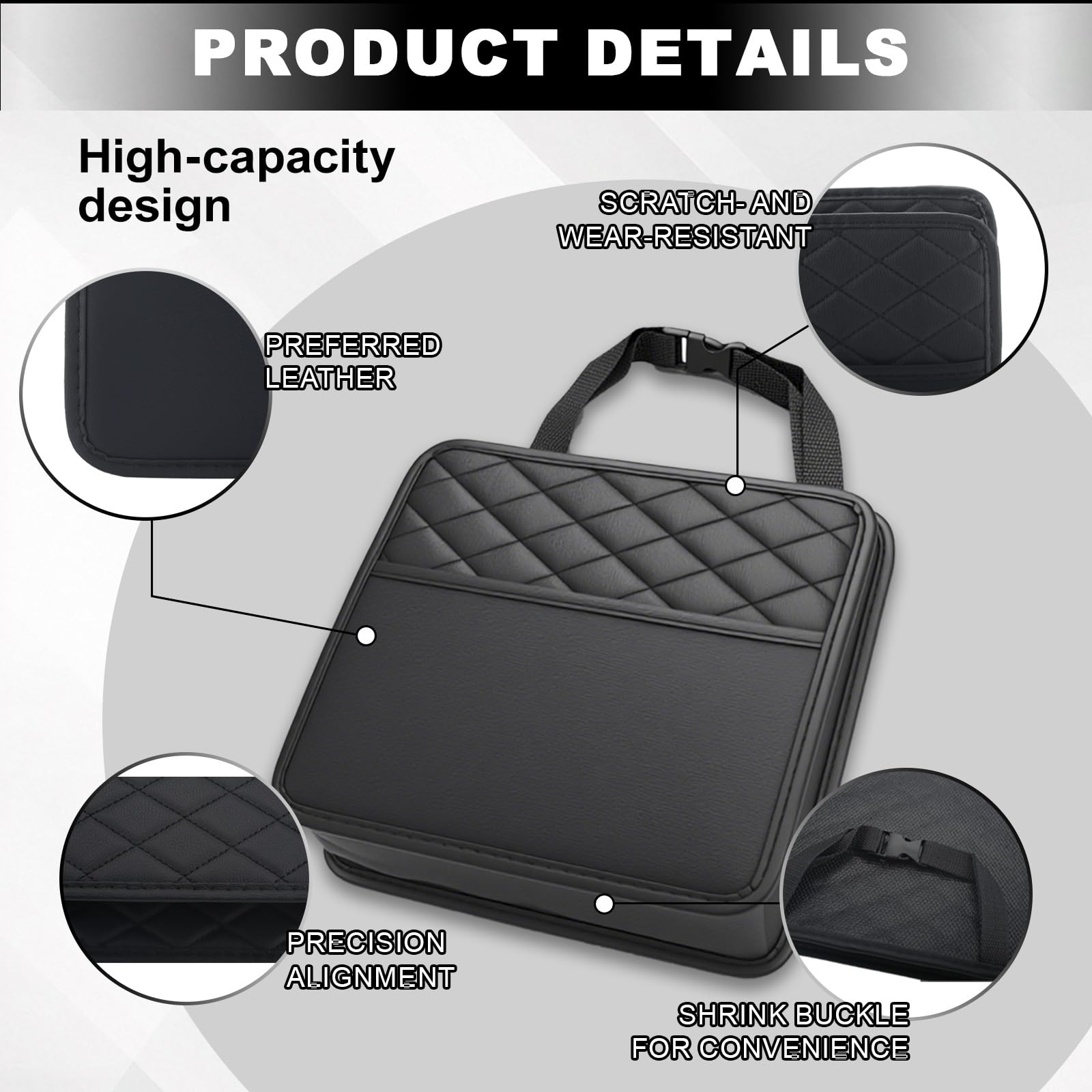 Car Back Seat Organizer,Pu Leather Seat Storage Bag,Hanging Car Tidy - Image 3