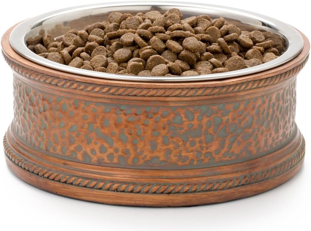 Pet Junkie Madison Designer Pet Bowl for Small Dogs and Cats (Copper Colored with Impressed Pattern, 16 Ounces)