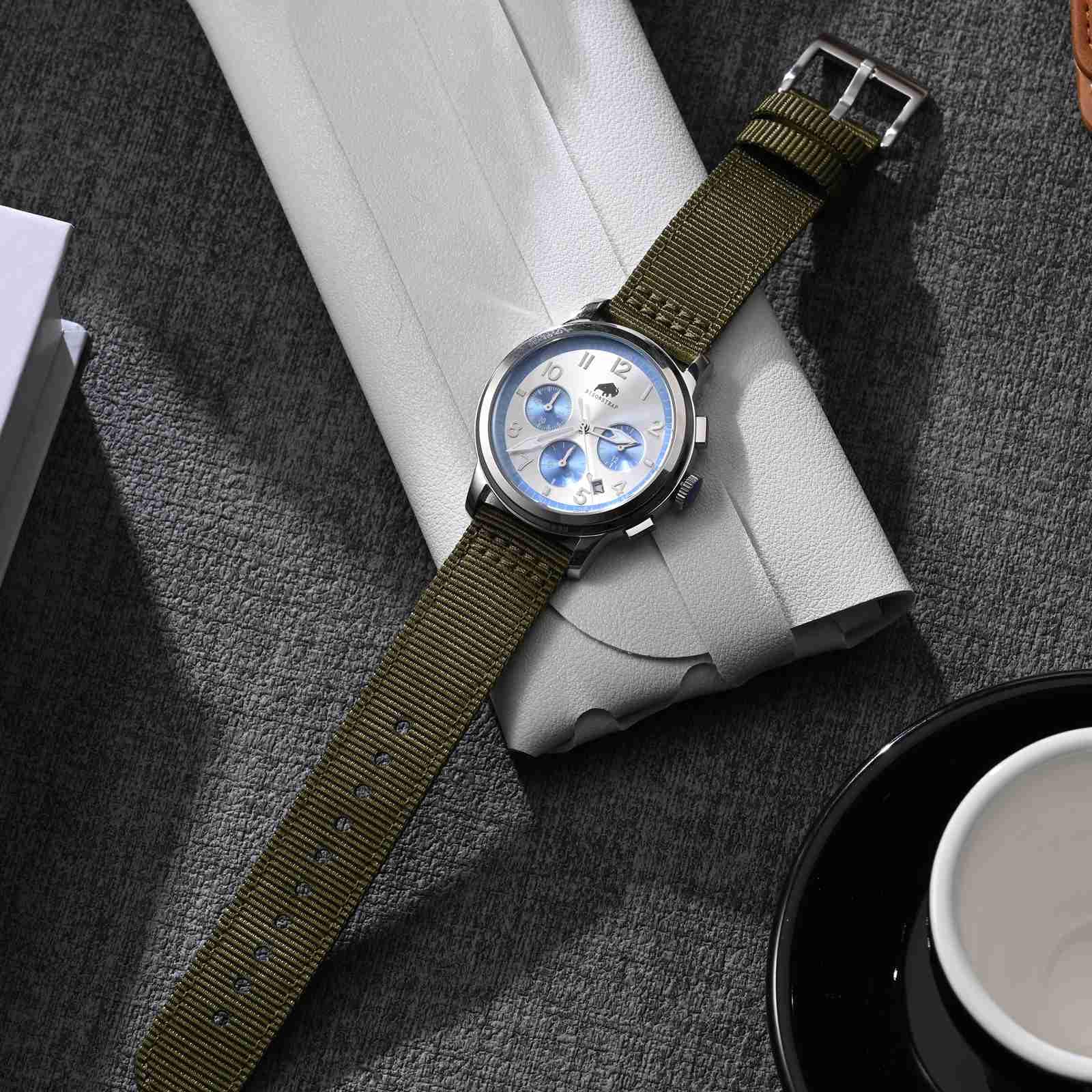 BISONSTRAP Cinturini in Nylon da Uomo, Cinturino per Orologi Militari, Sgancio Rapido, Fibbia Spazzolata, Larghezza Cinturino 18mm 19mm 20mm 22mm