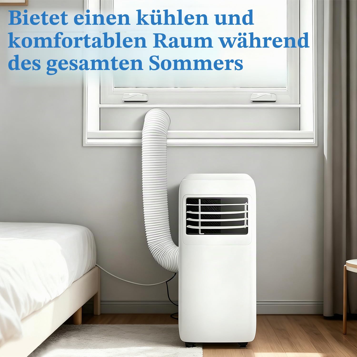 Tissting Abluftschlauch Klimagerät OD 130mm/5,1Zoll 3 Meter | Einziehbar Weiße PP Flexschlauch Gegenuhrzeigersinn Linksgewinde AC Verlängerungsschlauch für Mobile Klimaanlagen