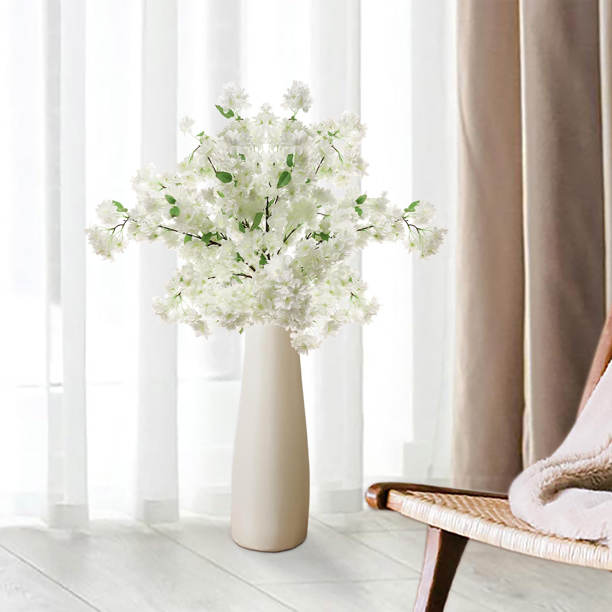 Larskilk Rami Di Fiori Di Ciliegio Bianchi 76 Cm: 3 Steli In Seta, Per Matrimoni E Centrotavola Giapponesi