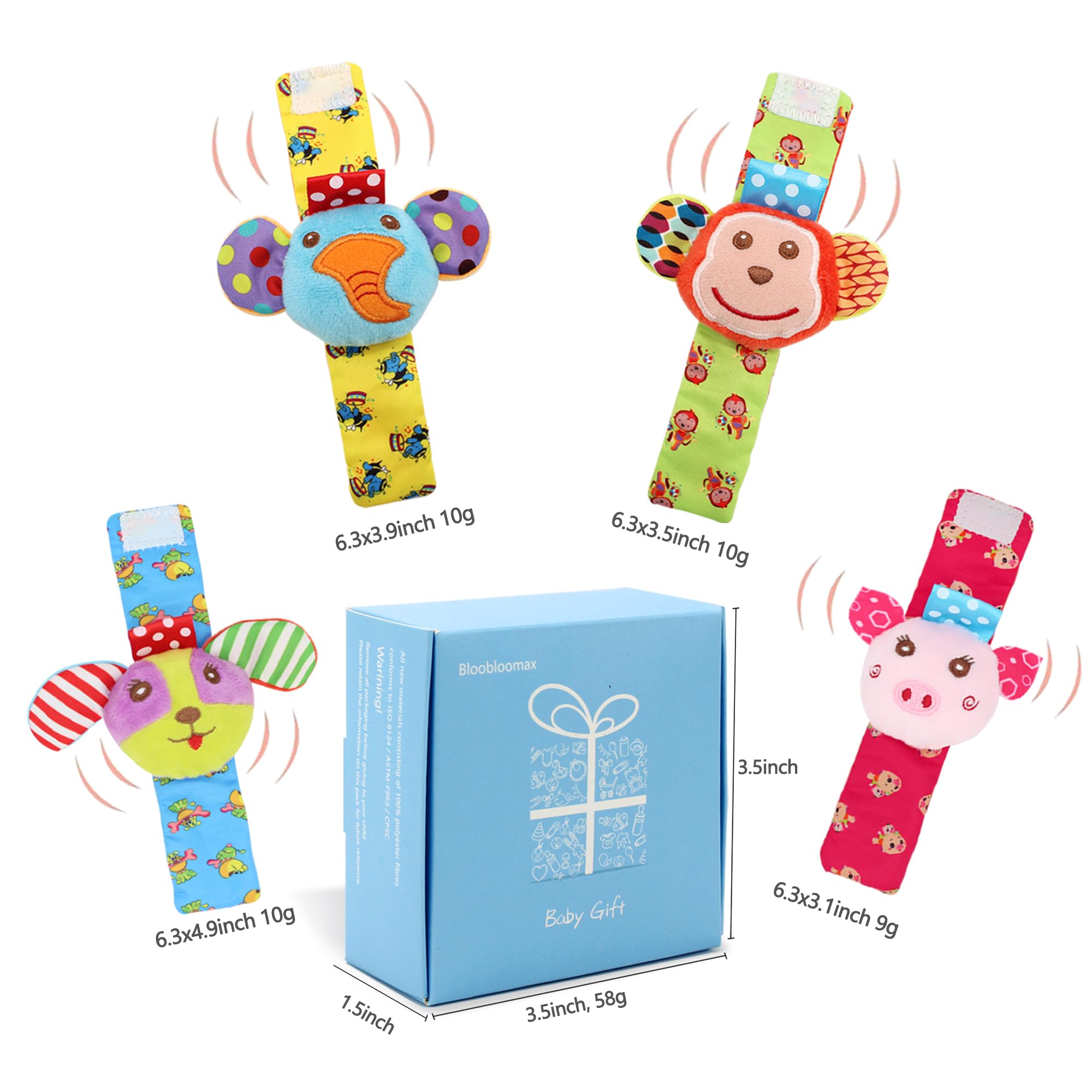 Wrist rattles for Babies 0-24 Months Baby Animal Hand & Foot Finder Educational Toys (4W)