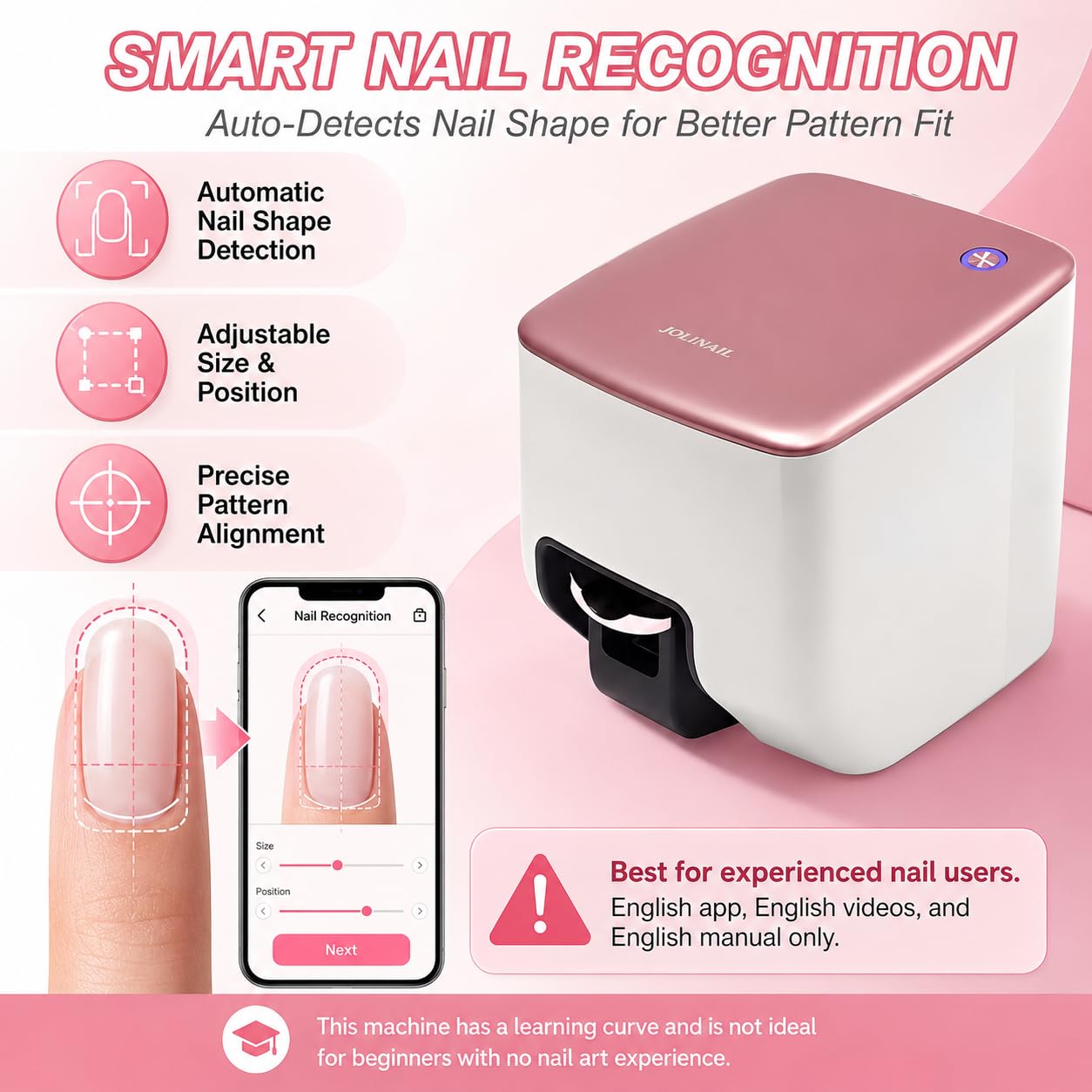 Impresora de Uñas Portátil, Máquina de Arte de Uñas Profesional Calidad Salón, Reconocimiento Inteligente, 4800 DPI, Impresión Rápida 10s, para Hogar, Viajes y Salón, Crea Tus Propios Diseños