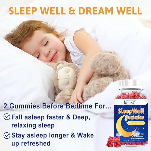 Miniatura 4 de Gomitas para dormir para adultos y niños, gomitas de melatonina sin azúcar con 7.5 mg de melatonina por gomita, magnesio, L-teanina, vitamina B12,
