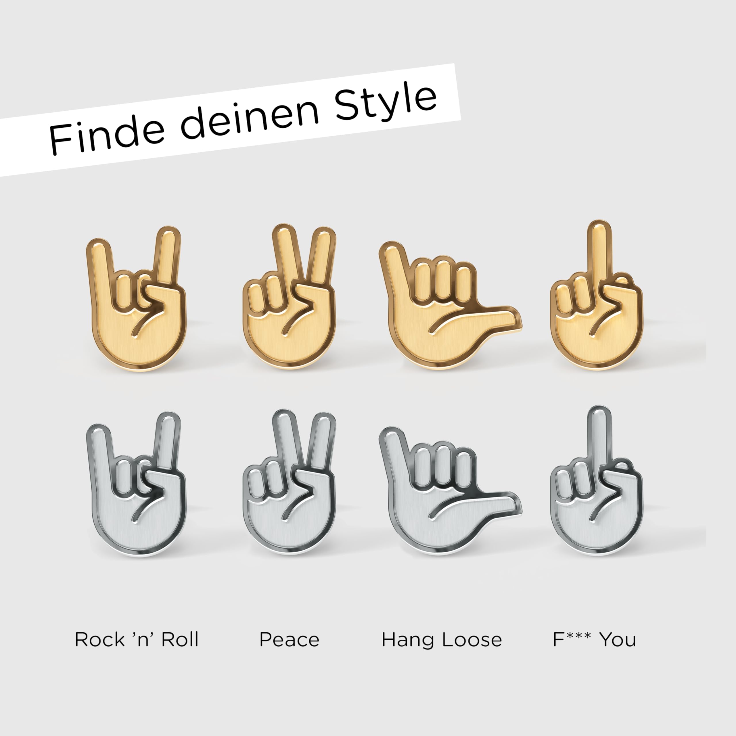FYNGERS Ohrstecker – Handzeichen – Edelstahl oder vergoldet – unisex, allergikerfreundlich, mit Geschenkbox & Baumwollbeutel