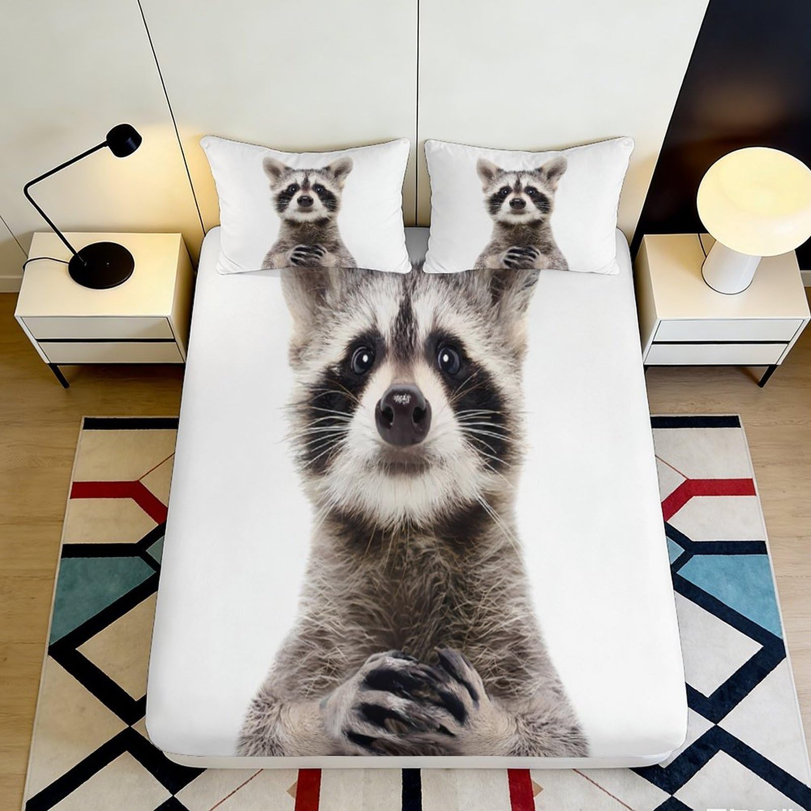3D Printed Raccoon Animal Fitted Sheet Microfiber Soft Breathable Cartoon Wildlife Mattress Cover for Bedroom Decor 90x200x25cm