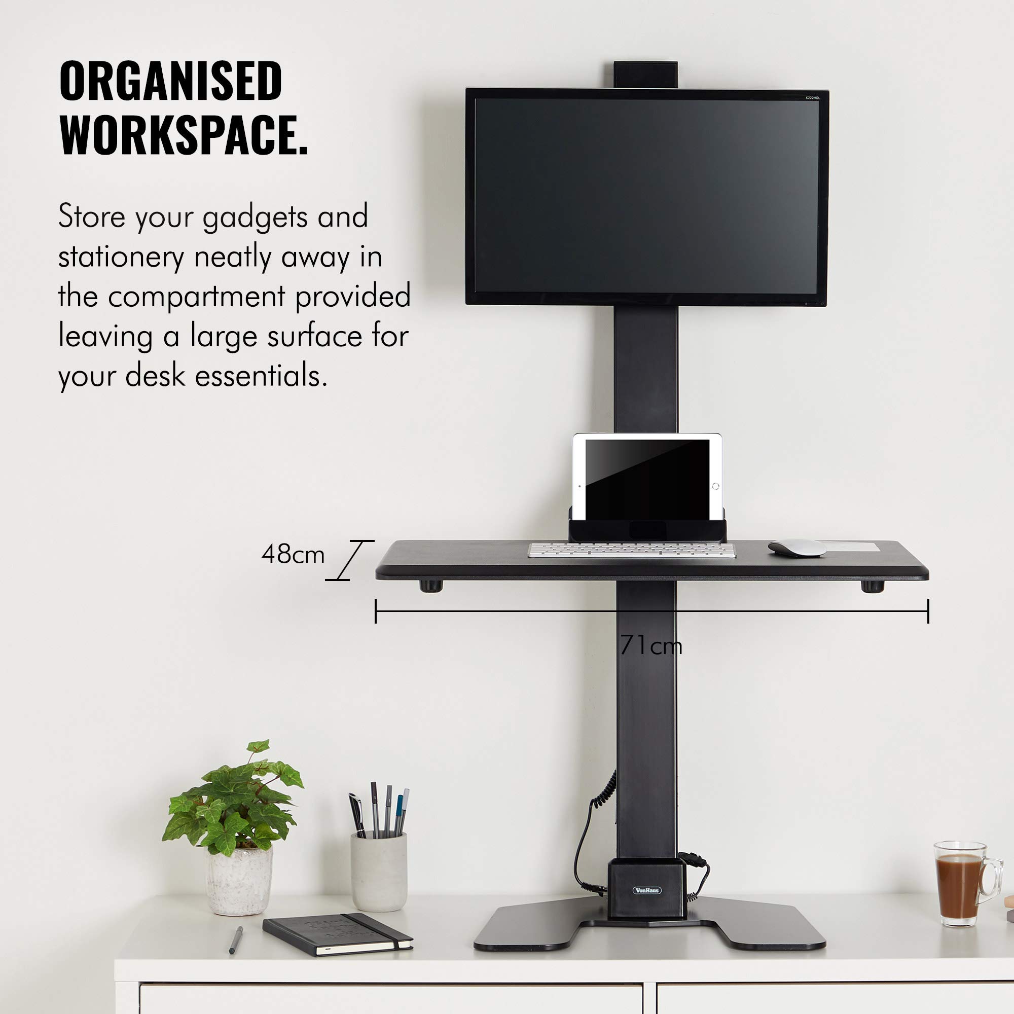 VonHaus Electric Sit Stand Desk Workstation Motorised Monitor Mount