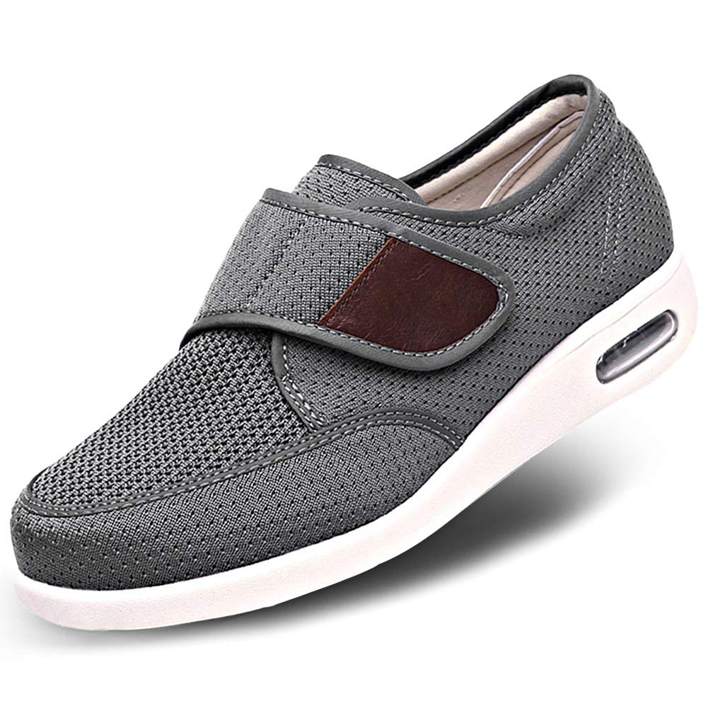 Mens Diabetic Edema Shoes Lightweight Walking Mesh Breathable Wide Sneakers Strap Adjustable Easy On and Off for Elderly, Swollen Feet, Plantar