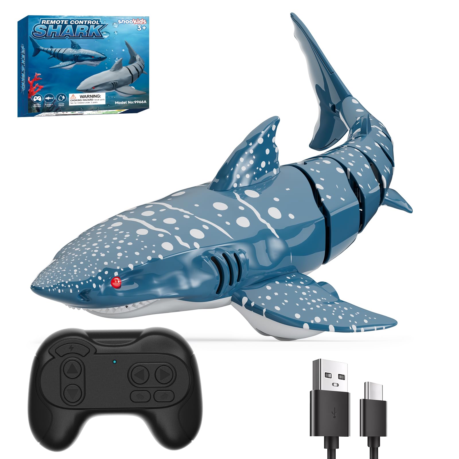 Ferngesteuerter Hai für Kinder, 2,4 GHz RC Hai Spielzeug, Ferngesteuerter Hai-Boot mit Licht- und lebensechter Schwanzbewegung, Wasserspielzeug für Badewanne und Pool, Geschenk für Jungen und Mädchen