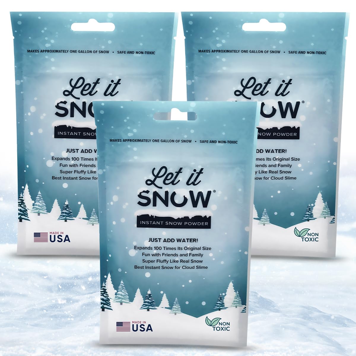 Let it Snow Instant Fake Snow Powder, Made in the USA, Safe & Easy to Use Artificial Snow for Slime Holiday Decorations