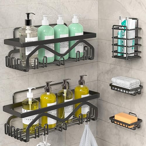 Coraje Shower Caddy, Shower Shelves [5-Pack], Adhesive Shower Organizer No Drilling, Large Capacity, Rustproof Bathroom Shower Organizer, Shower Shelf for Inside Shower (Black) - Black