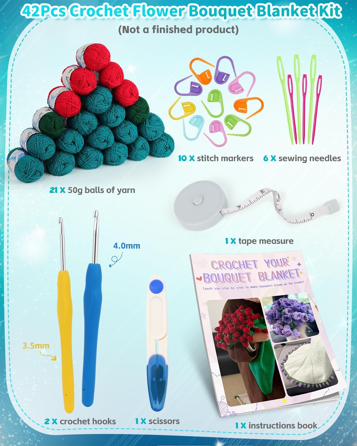 Aeelike Crochet Blanket Kit, Flower Bouquet Blanket Crochet Kit for Beginners Adults Roll Up Blankets Crochet Kit with Enough Yarn Detailed Instruction, Easy DIY Kit for Women & Home Decor, Rose