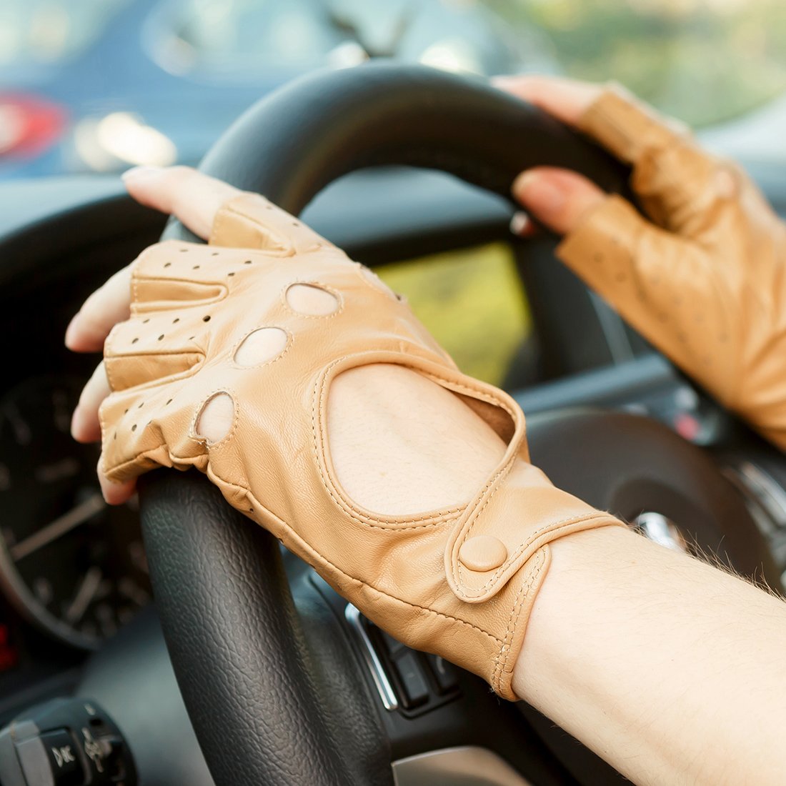 Gant Femme en Cuir Demi Doigt Hiver Mitaine Gant de Conduite sans Doigt en Cuir de chevreau Gant de Sport Extérieur pour Fille cadeau