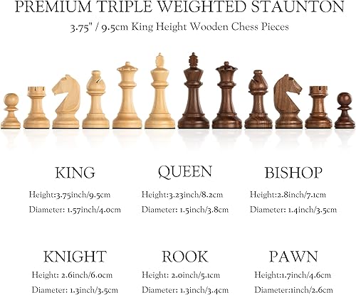 Miniatura 2 de A&A Piezas de ajedrez de madera Staunton con triple peso premium con 2 extra Queen  Altura King 3.75"9.5cm  2 bolsas de almacenamiento - Madera de