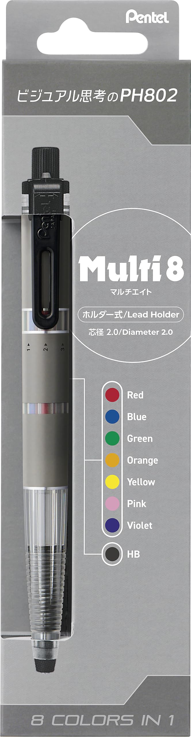 Pentel Matita meccanica XPH802, multi 8, 8 mine colorate