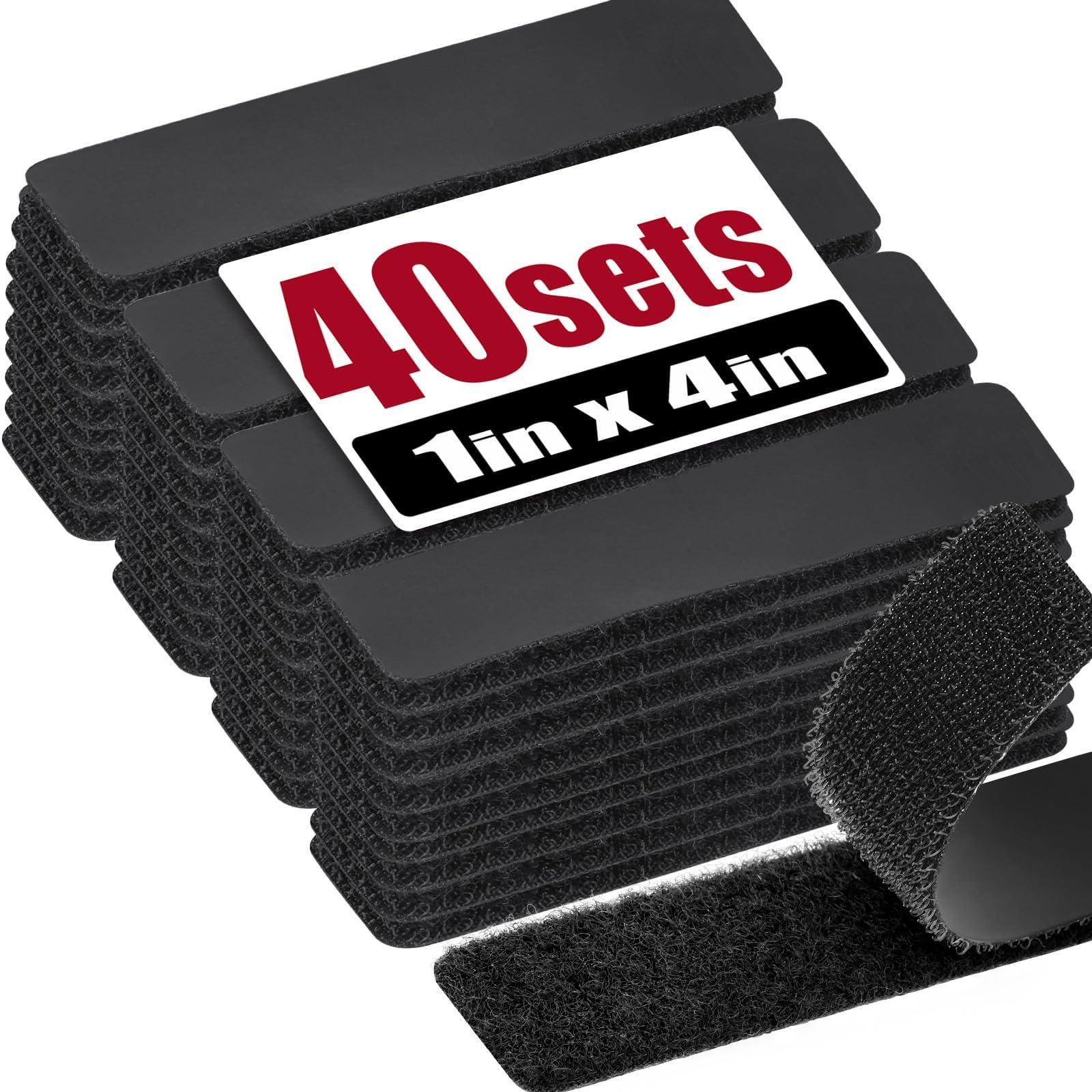 40Sets-1x4 inch Hook&Loop Strips with Adhesive, Black Command Strips with Backing, Heavy Duty Adhesive Fasten Mounting Tape for Home Office School and Crafting