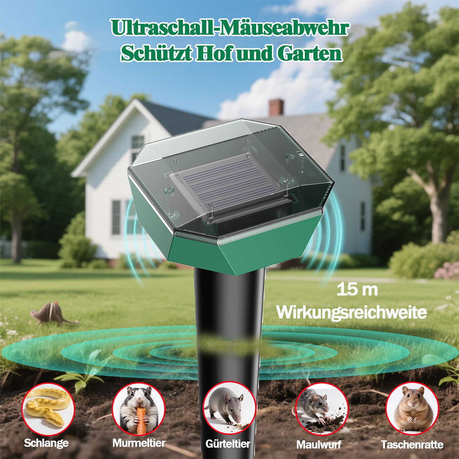 Maulwurf Vertreiber Solar 6 Pack IP65 Testsieger gegen Maulwürfe und Nagetiere